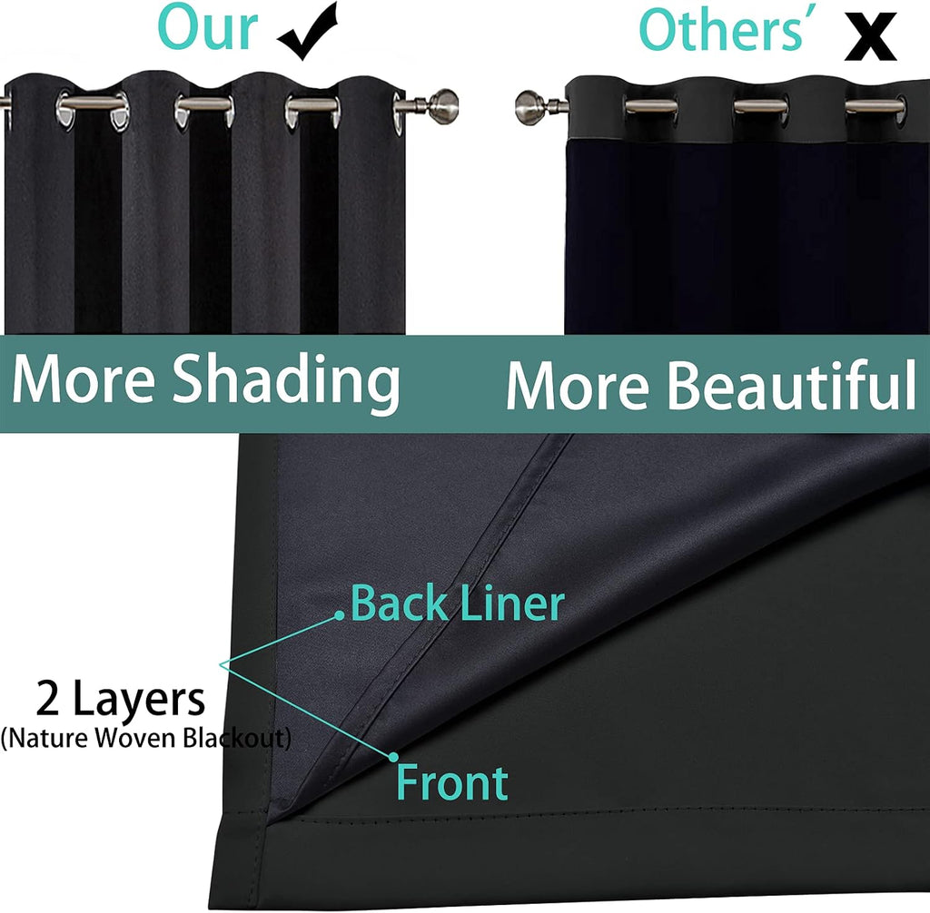 Yakamok 100% Blackout Lined Panels, Room Darkening Thermal Insulated Blackout Curtains for Bedroom, Heat Blocking Drapes for Living Room(52…