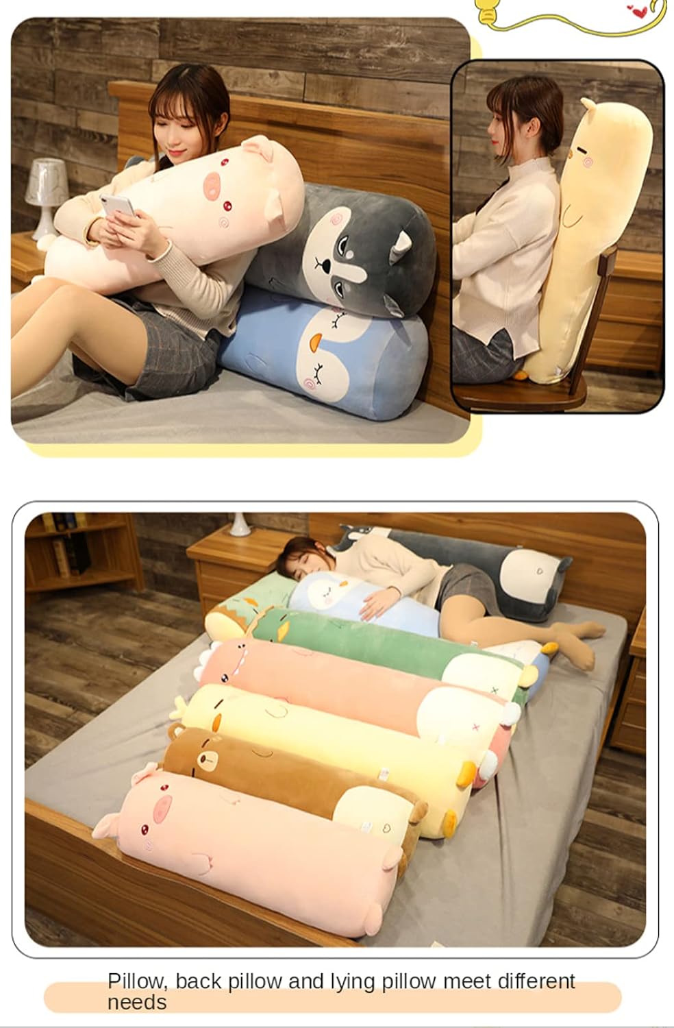 Long Plush Cute Body Pillows 33" Cuddle Stuffed Animal Shaped Bed Body Pillows Soft Cotton Plushies Doll Toy Gifts (Husky, 33 Inch)