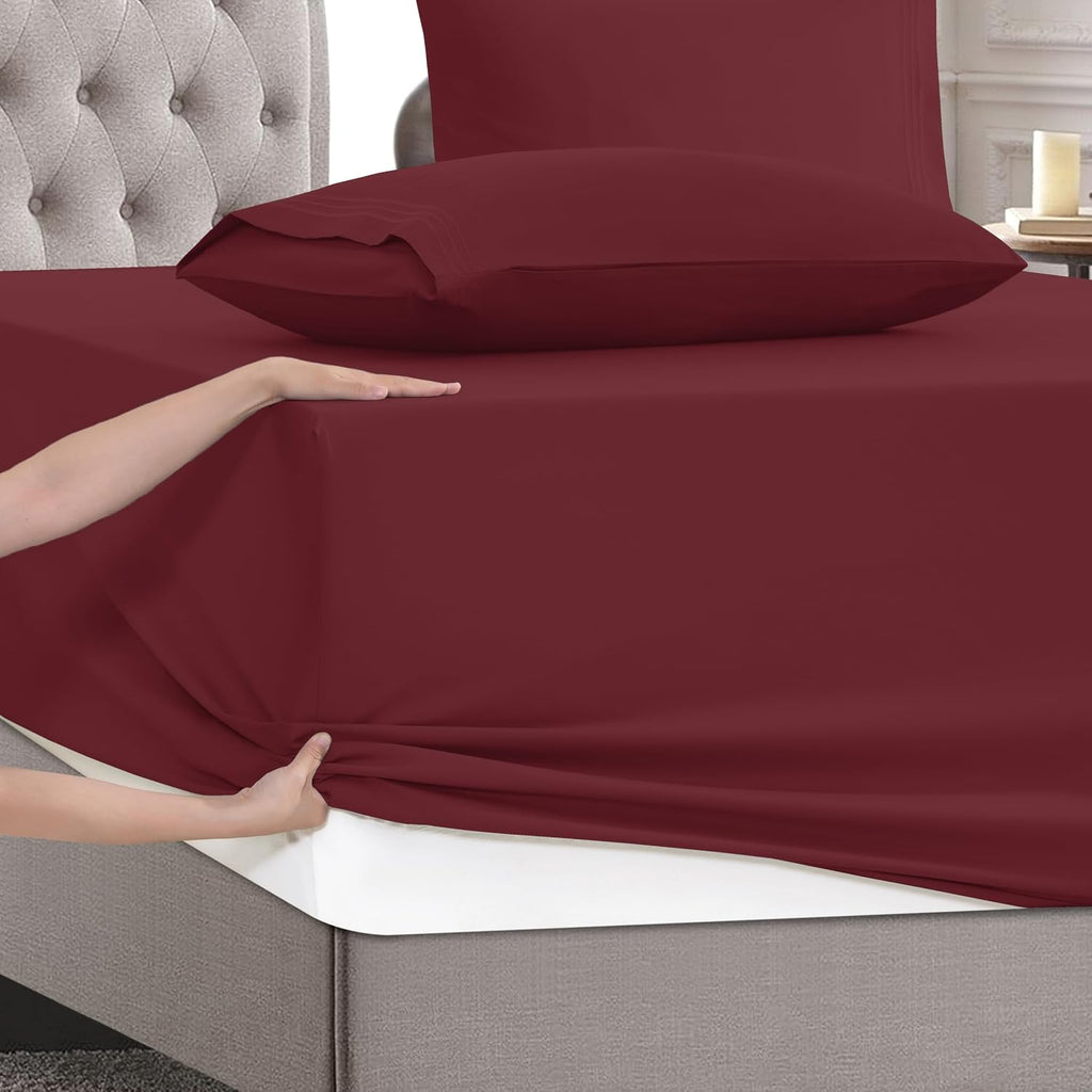 MocassiLuxuryBedding Mocassi Cal King Size 4-Piece Bed Sheet Set - 1800 Hotel Quality Microfiber 18-24 Inches Extra Deep Pocket Fitted Shee…