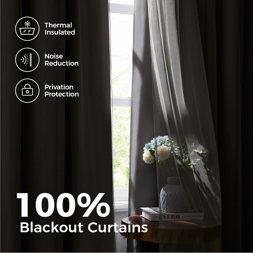 Swandream 100% Blackout Curtains for Bedroom, Double Layer Grey Curtains, Black Out Curtain 84 inch Long with Sheer Overlay for Living Room…