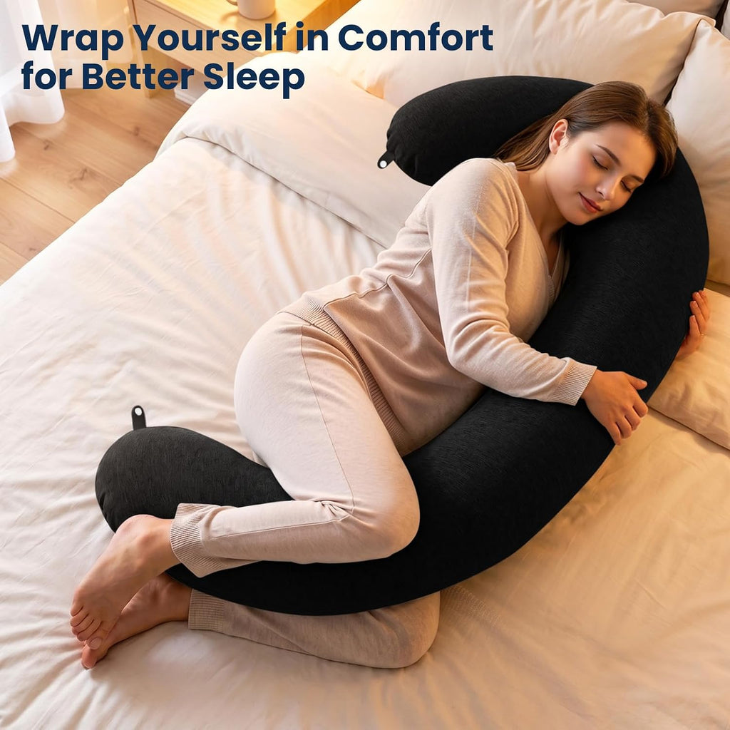 TranquilRelax TranquilRelax C Shaped Body Pillow for Side Sleepers, Memory Foam Long Pillow for Leg, Hip & Back Support, Soft Washab…