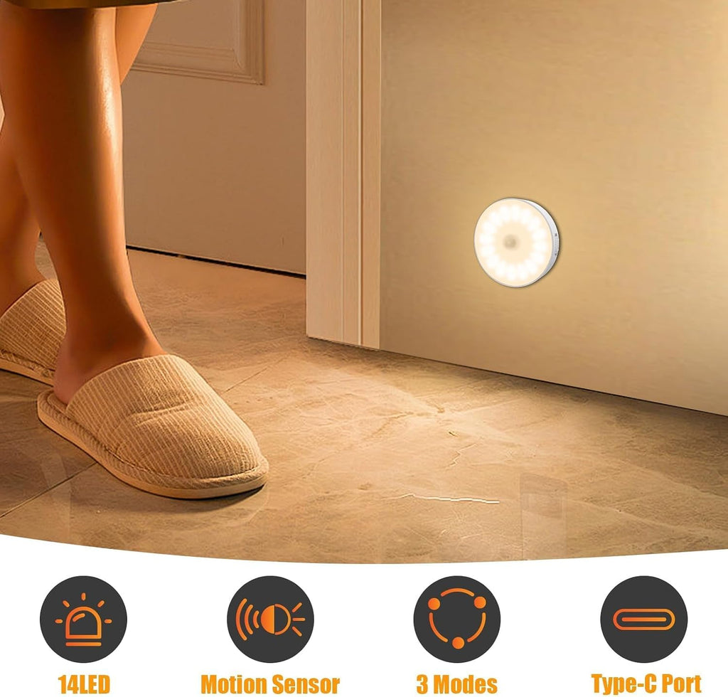 14 LEDs Motion Sensor Light Indoor, 6 Pack Upgraded Night Light USB Rechargeable, 3 Light Modes & Long Last Battery, Cordless Magnetic…