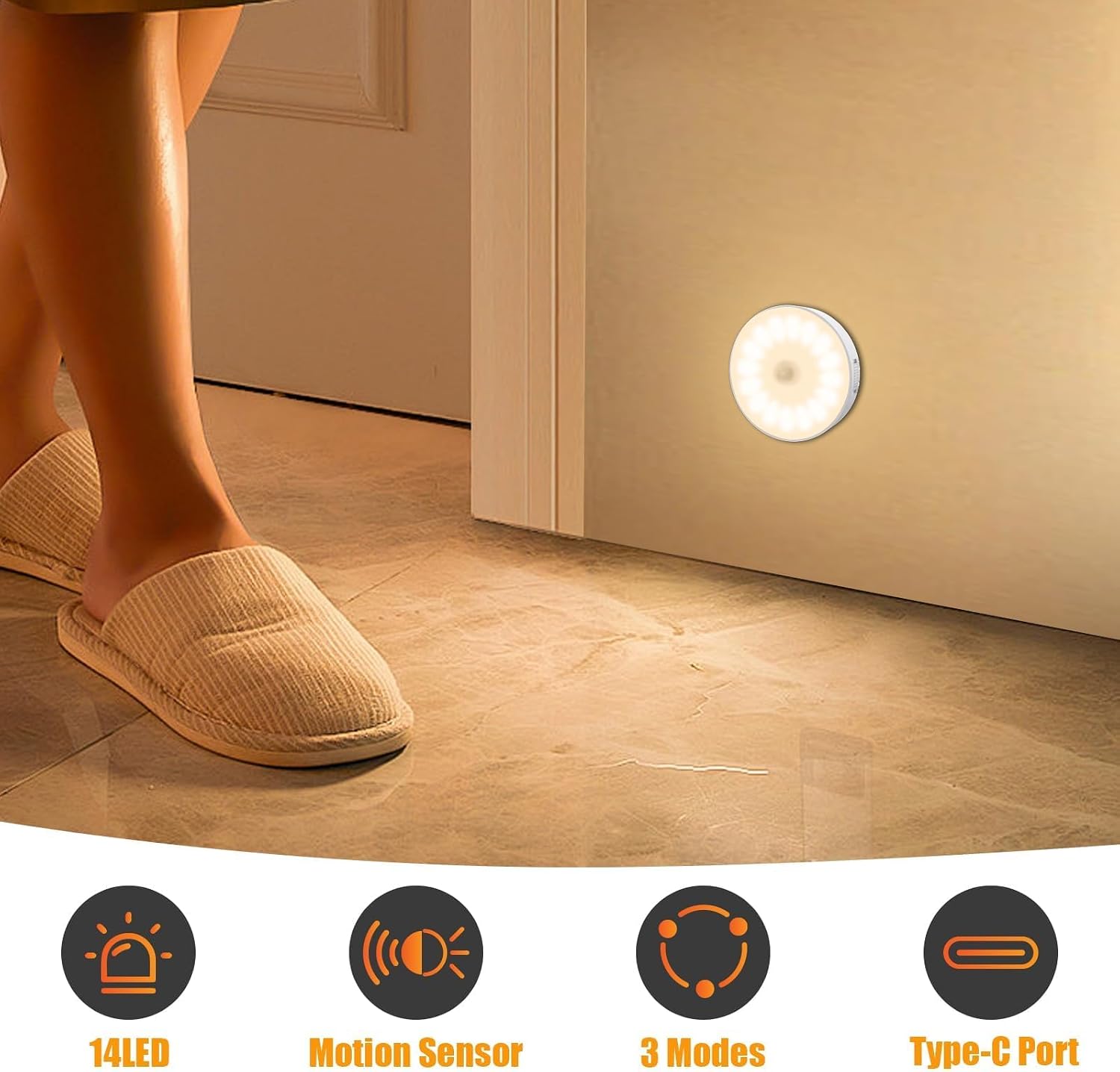 14 LEDs Motion Sensor Light Indoor, 6 Pack Upgraded Night Light USB Rechargeable, 3 Light Modes & Long Last Battery, Cordless Magnetic…