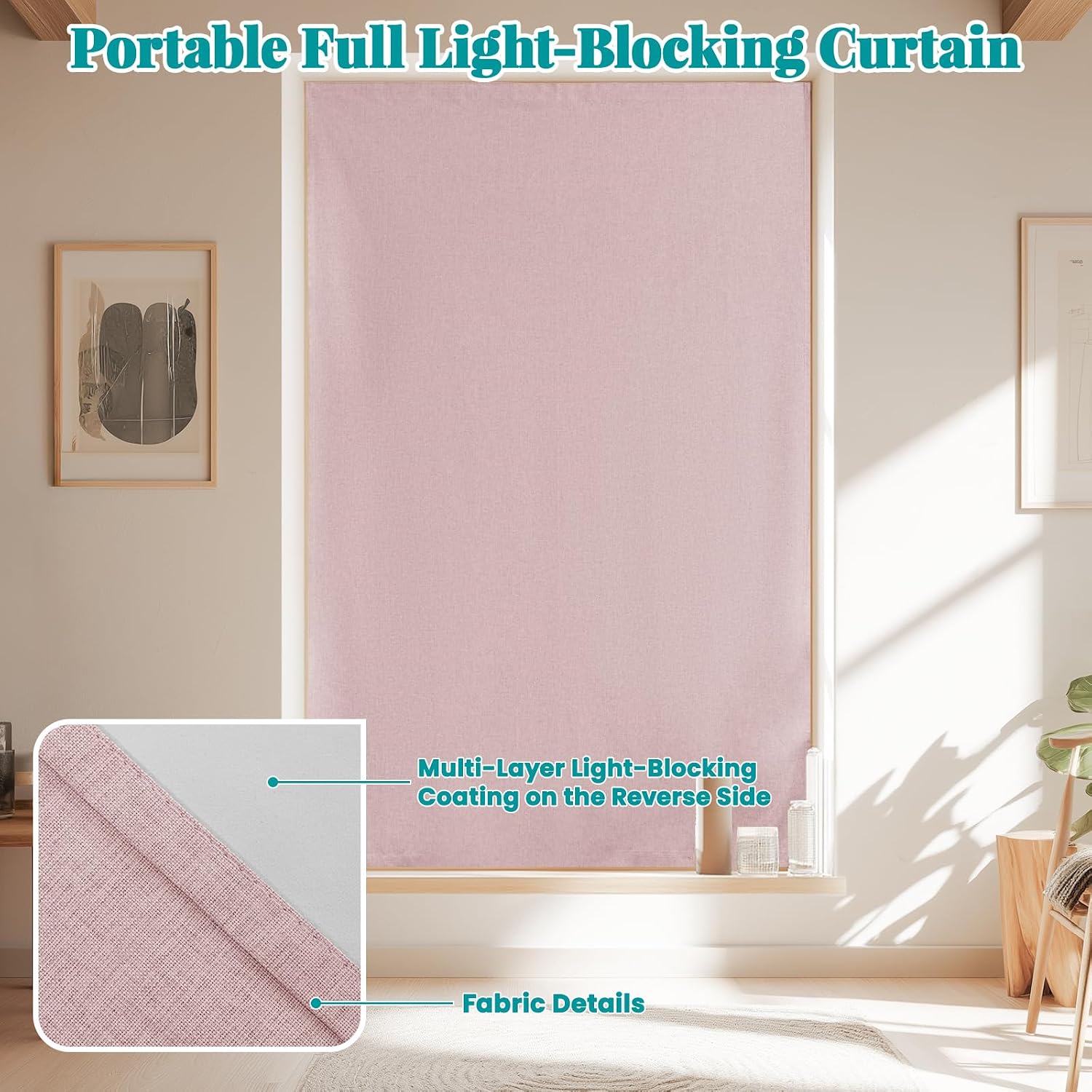 100% Blackout Curtains for Bedroom Stick On Curtains Window Shades Pull Down Blackout Window Cover No Drillng Self Adhesive Curtains No…