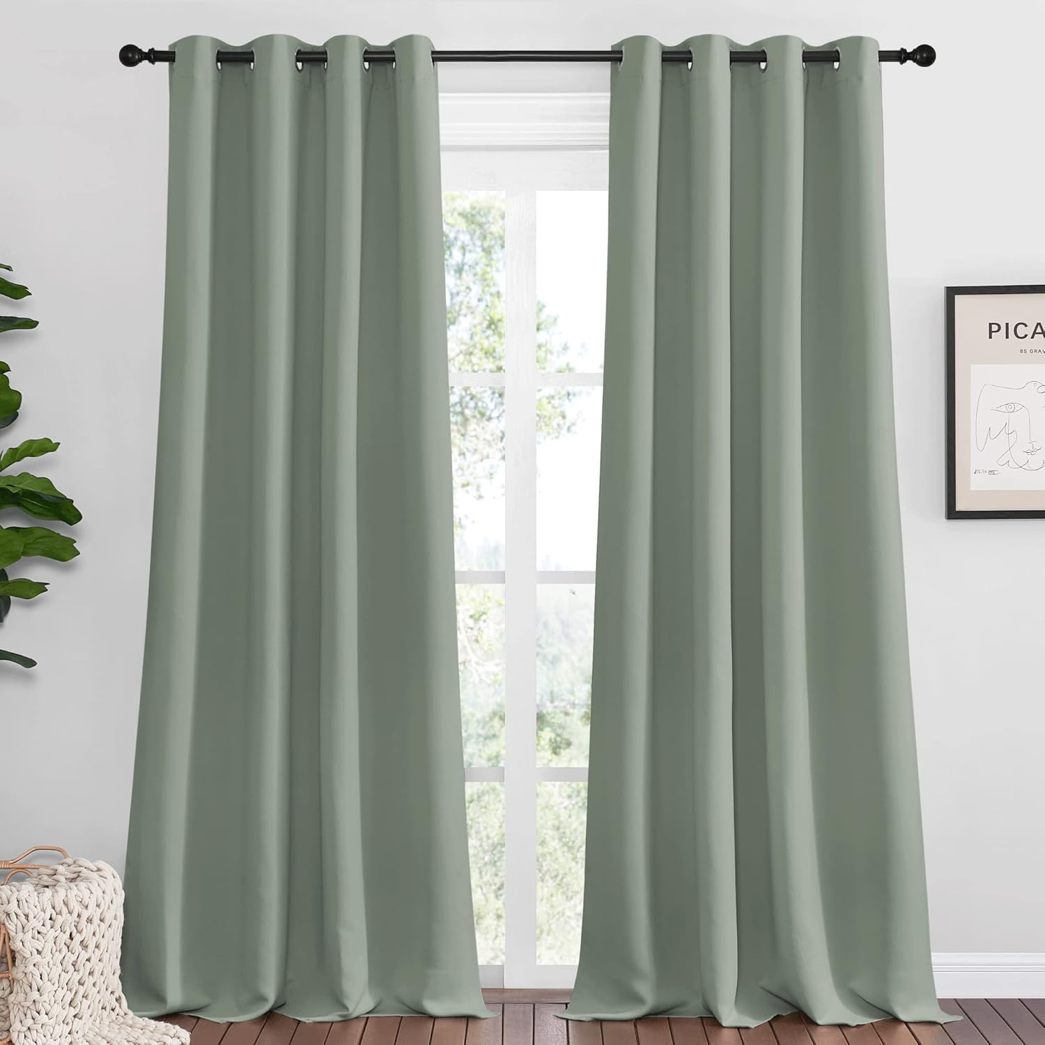 Nicetown Greyish Green Blackout Curtains 120" Long for Office, Dining Room, Guest Room, 55" Wide, 2 Pieces, Sound Reducing Heat and Cold Bl…