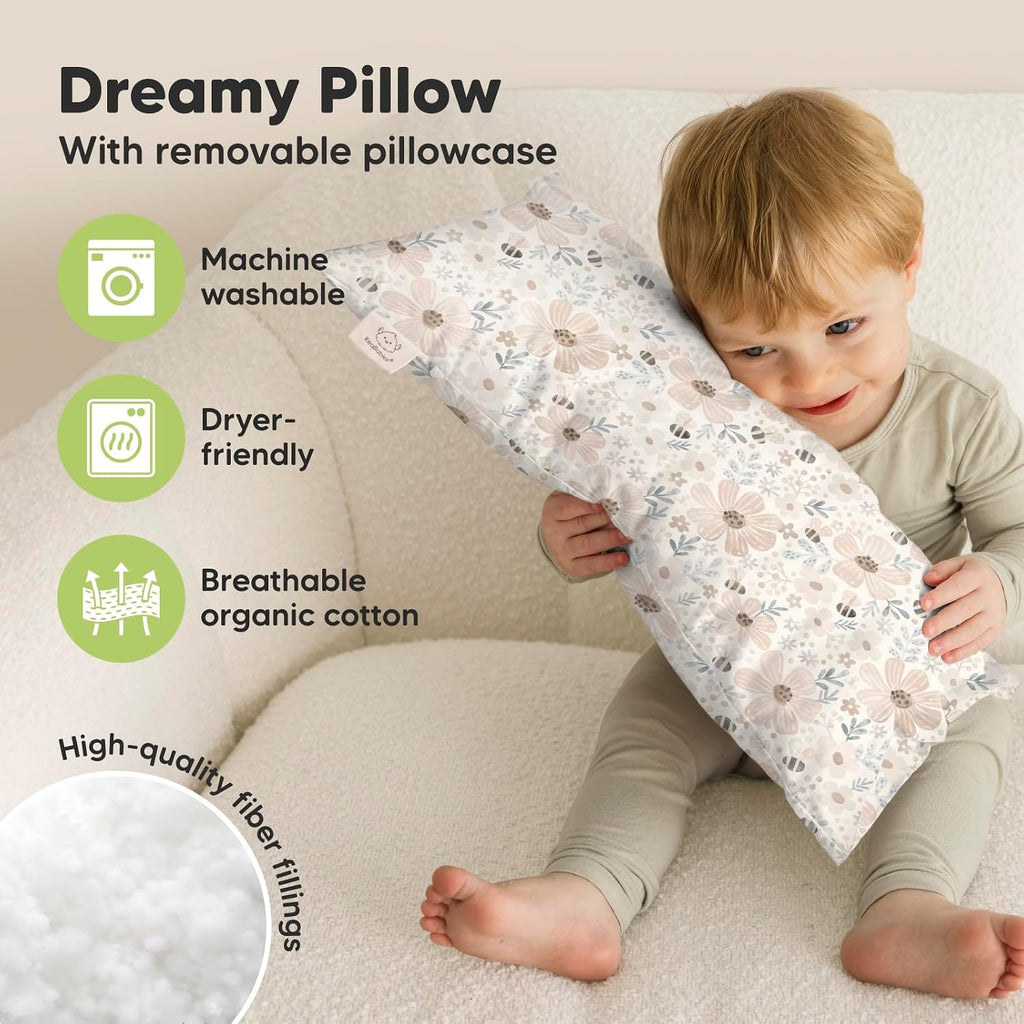 Toddler Pillow with Pillowcase - 10x18 My Little Dreamy Kids Travel Bed Pillows for Sleeping, Organic Cotton Small Pillowcase, Soft &…