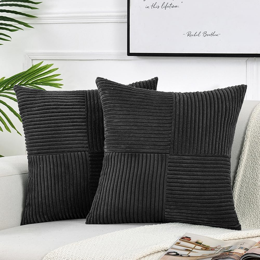 Fancy Homi 2 Packs Black Samll Decorative Throw Pillow Covers 12x12 Inch with for Couch Bed Sofa, Rustic Farmhouse Boho Home Decor, Soft…