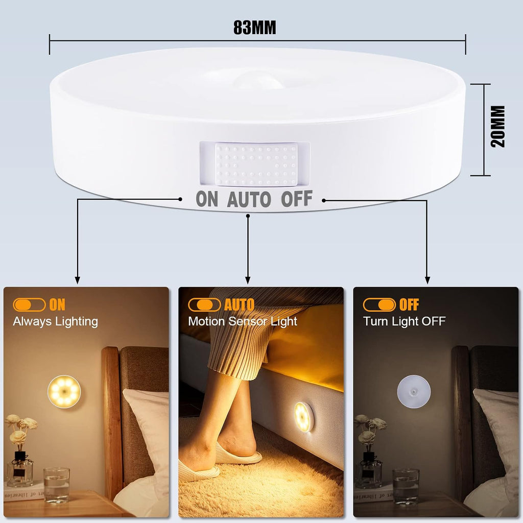 3 Pack Motion Sensor Light, 8 LEDs Rechargeable Night Light, with USB Cable & Magnetic Patch, 3 Modes, Cordless Safe Wall Light for…