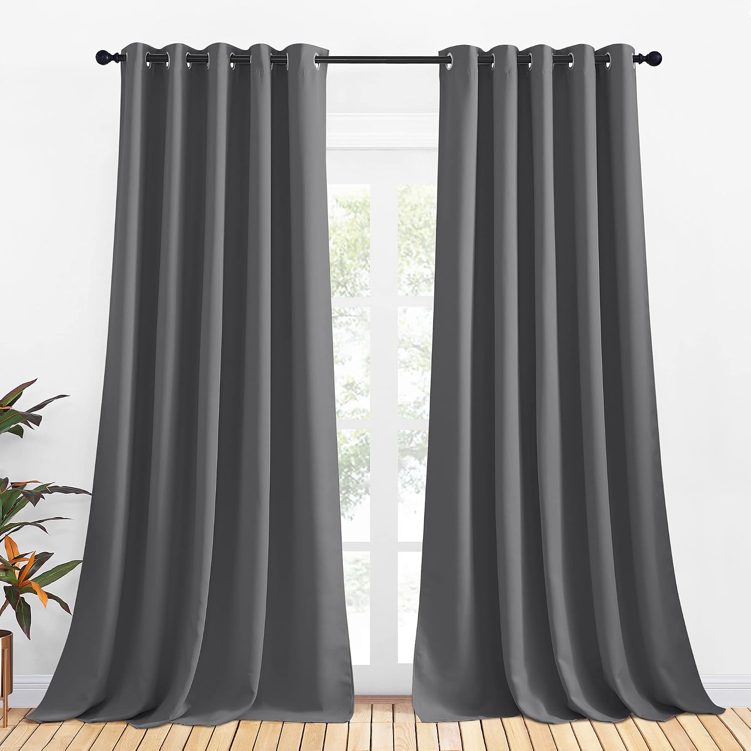 NICETOWN Grey Blackout Curtain Panels for Bedroom, Thermal Insulated Grommet Top Blackout Draperies and Drapes for Basement (2 Panels…