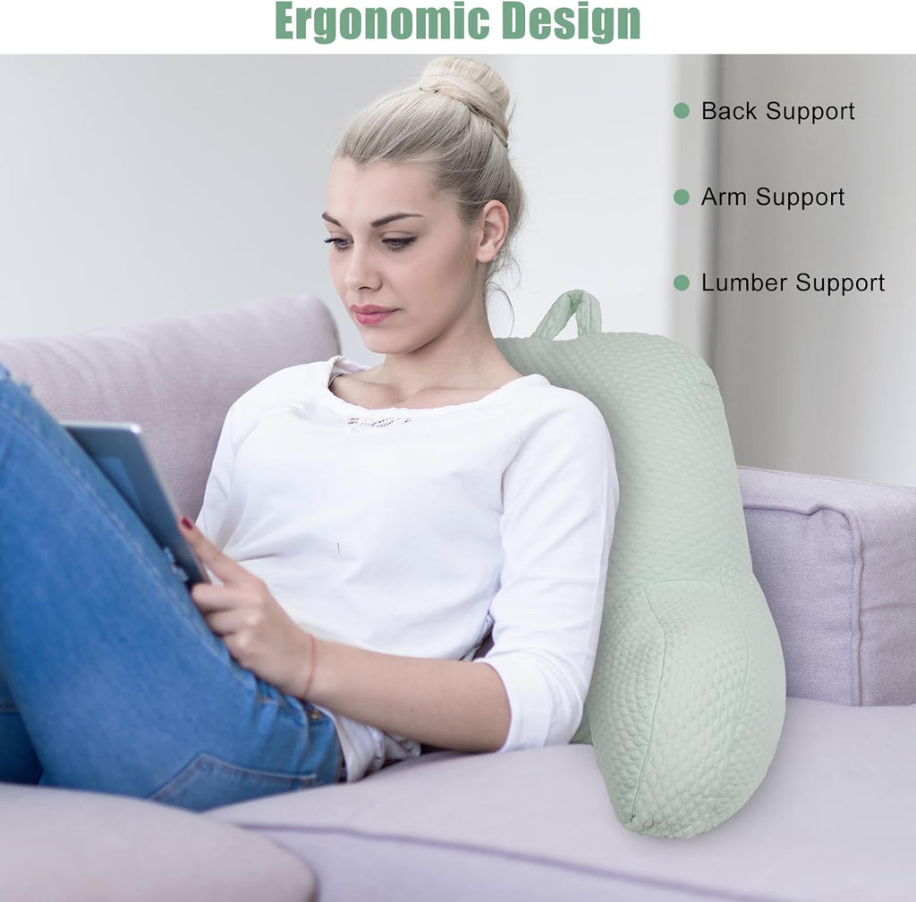 Reading Pillow, Ice Silk Bean Back Support Pillow for Bed Sitting Up, Large Bed Rest Pillow with Arms for Adults, Back Support for Couch…