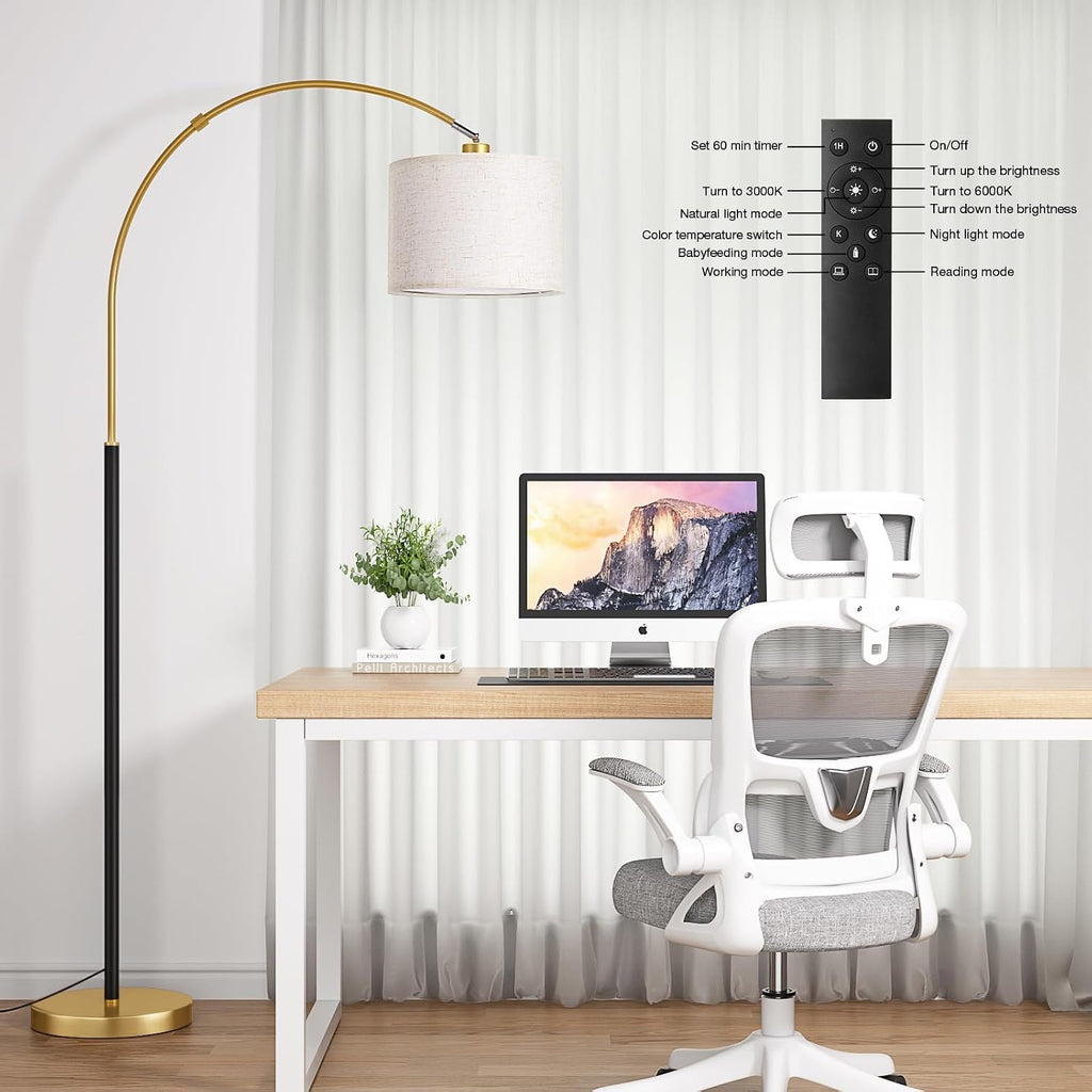 Ambimall Dimmable Arc Floor Lamp with Remote, Color Temperatures and Brightness Adjustable, Arched Floor Lamp with Rotating Head, Over…