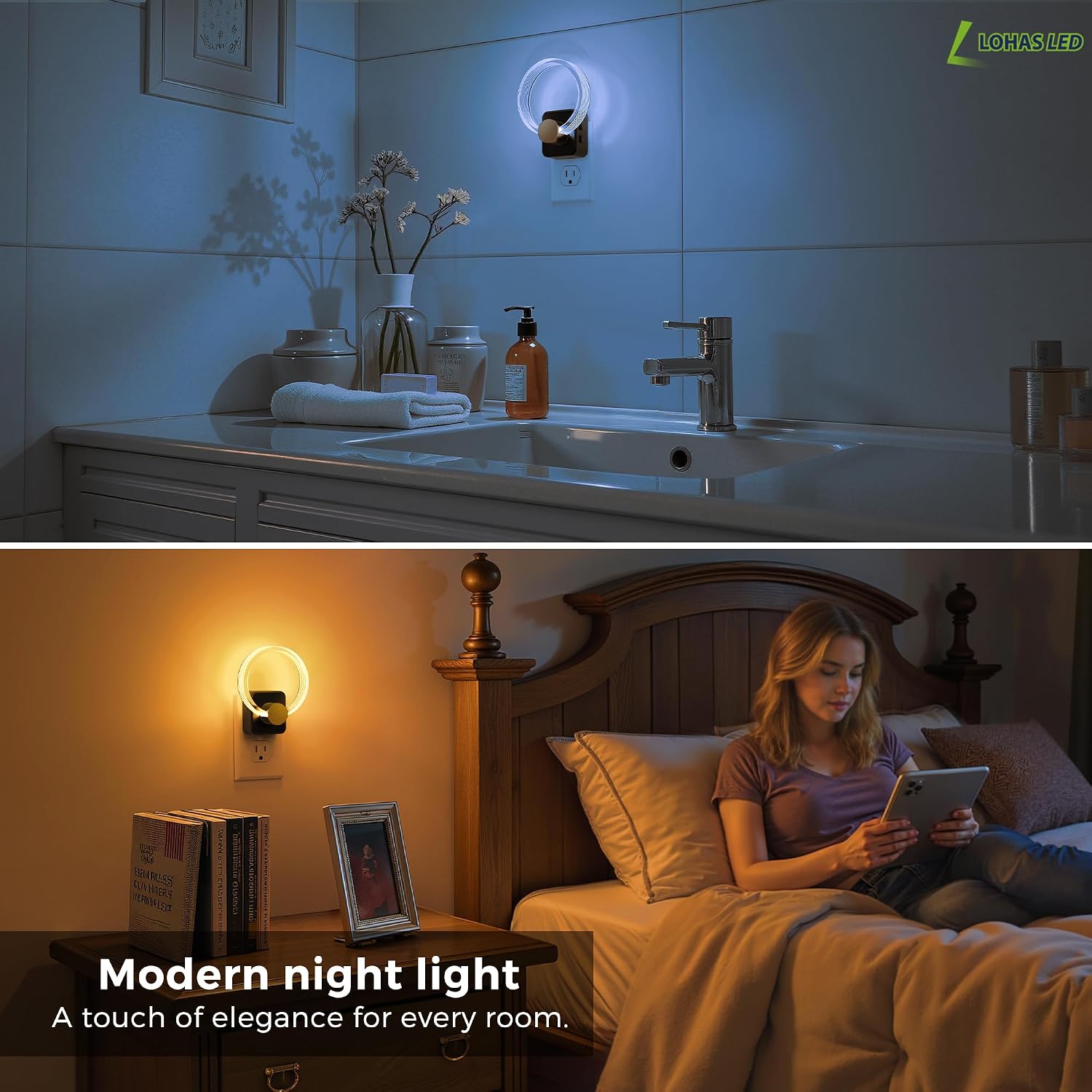 L LOHAS LED Night Lights Plug into Wall, Changing RGB Night Light with Dusk to Dawn Sensor, 180° Rotatable Acrylic Nightlight Plug in…