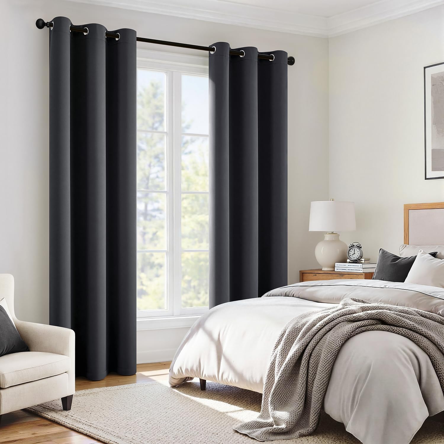 Miulee Grey 100% Blackout Curtains for Bedroom 72 Inch Long, 2 Thick Layers Thermal Insulated Black Out Window Curtains with Black Liner, N…