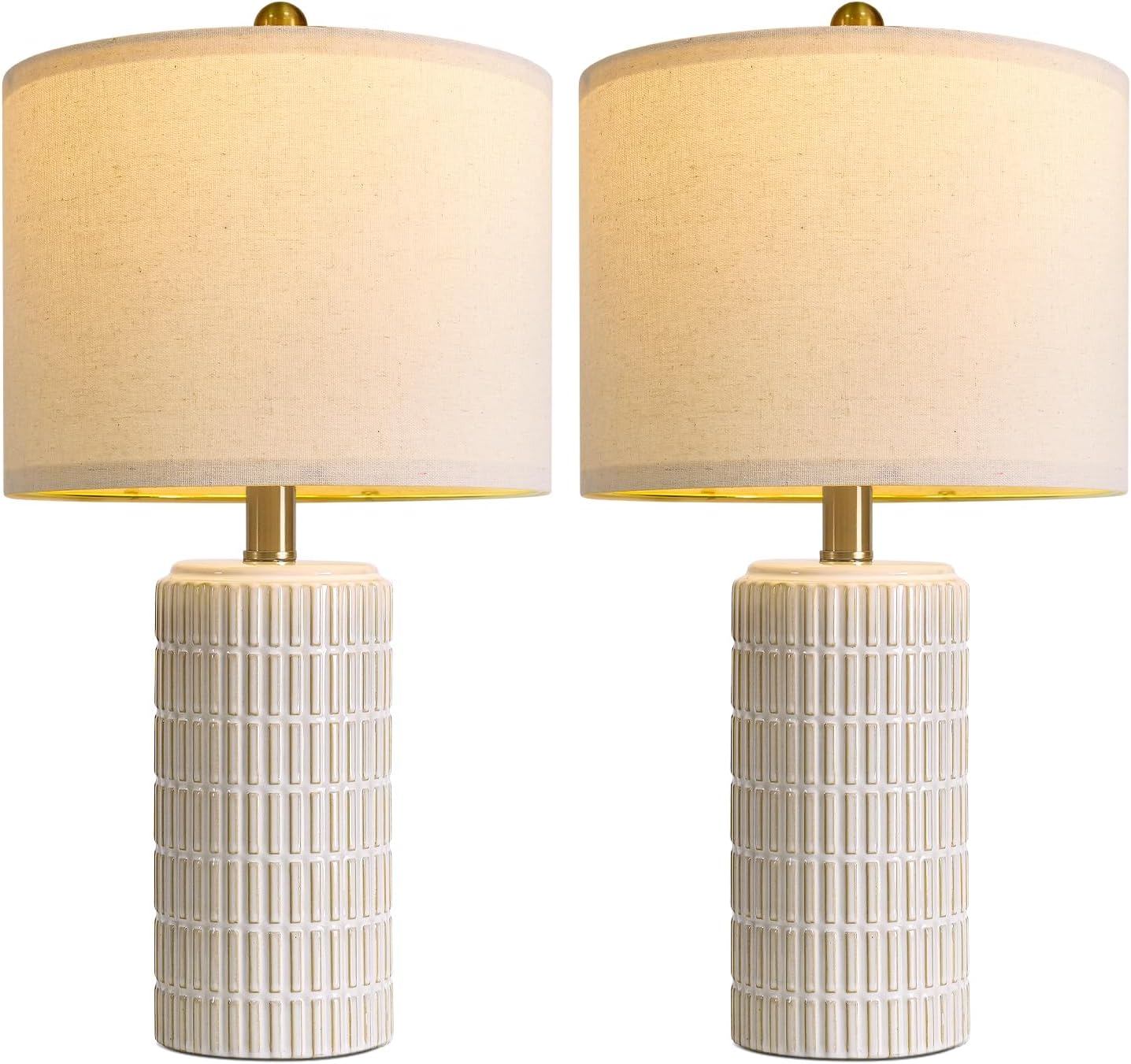 PoKat 20.75" Small Modern Ceramic Table Lamps Set of 2 for Bedroom, White Bedside Lamps for Night Stands, Farmhouse Desk House Warming…
