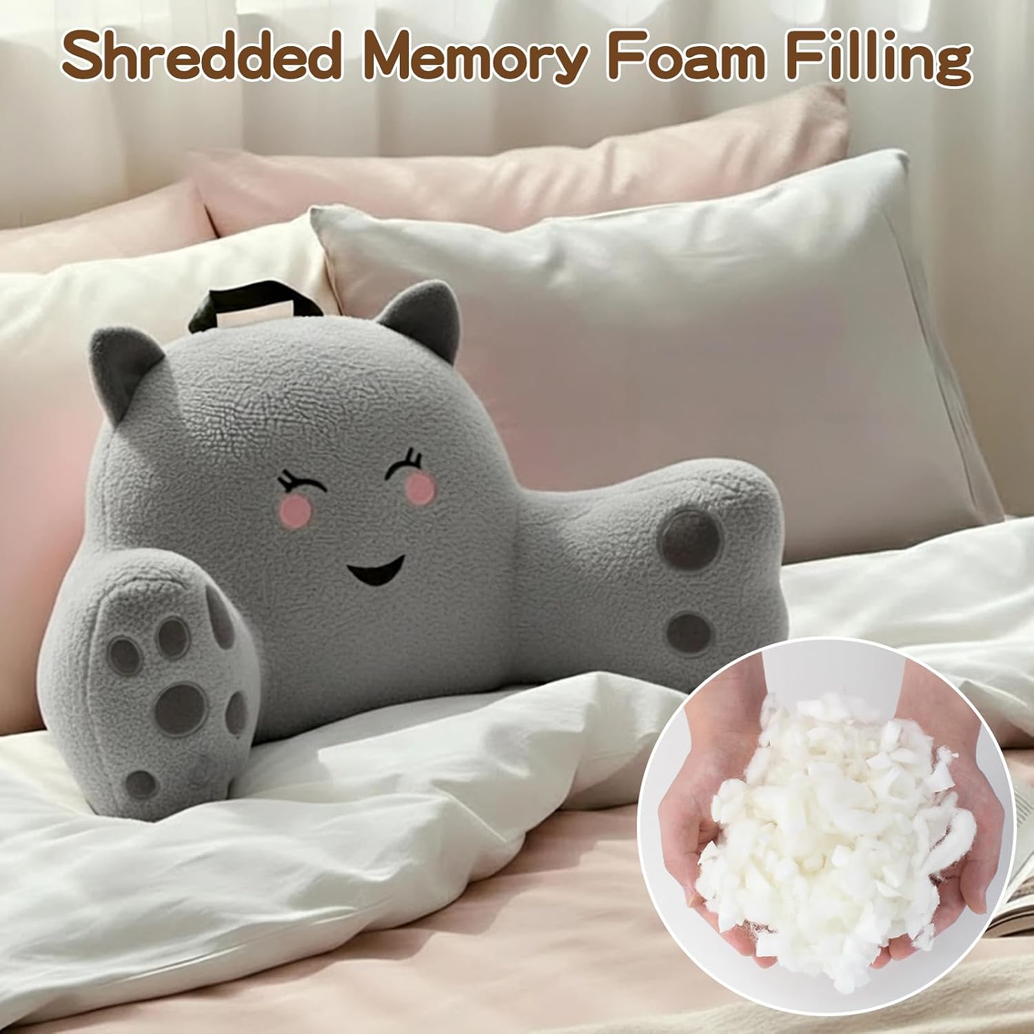 Ajicong Reading Pillow for Sitting in Bed Couch Teens/Adult, Back Rest Pillow for Sitting Up in Bed with Shredded Memory Foam, Includes Arm…
