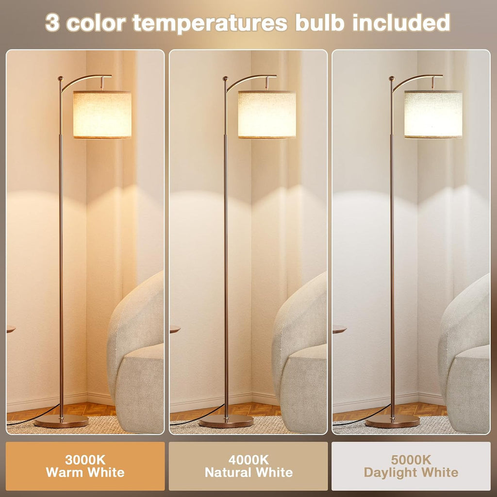 Ambimall 60" Floor Lamp for Living Room with 3 Color Temperatures, Adjustable Beige Shade with Brown Pole, Tall Lamp for Bedroom Office…