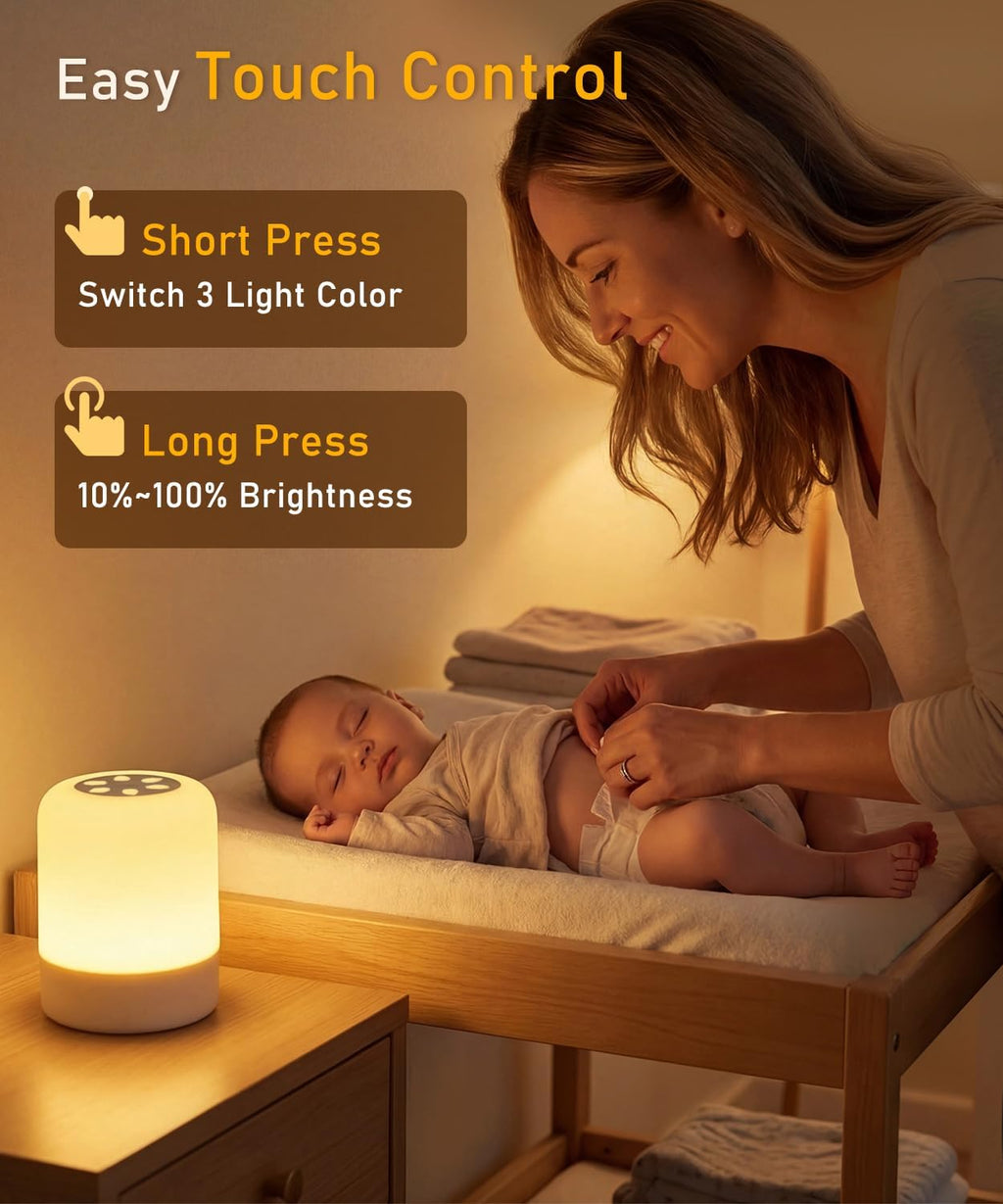Portable Baby Night Light, Dimmable and 3 Light Color Touch Nursery Lamp, Soft Eye Caring, Rechargeable Cordless LED Night Light for Kids…