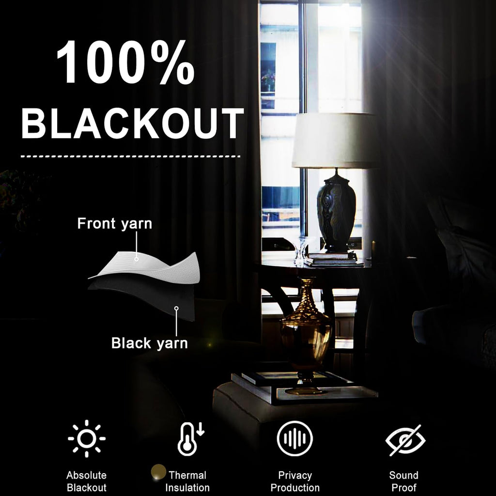 Xwzo 100% Blackout Curtain Panels - Thermal Insulated Black Liner Curtains, Noise Reducing and Heat Blocking Drapes for Hall and Studio Win…