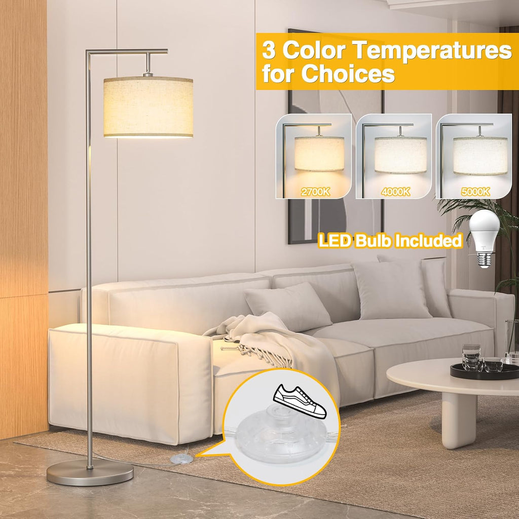 Floor Lamp for Living Room with 3 Color Temperatures Standing Lamp with Adjustable Beige Linen Lampshade Tall Lamps for Bedroom Office…