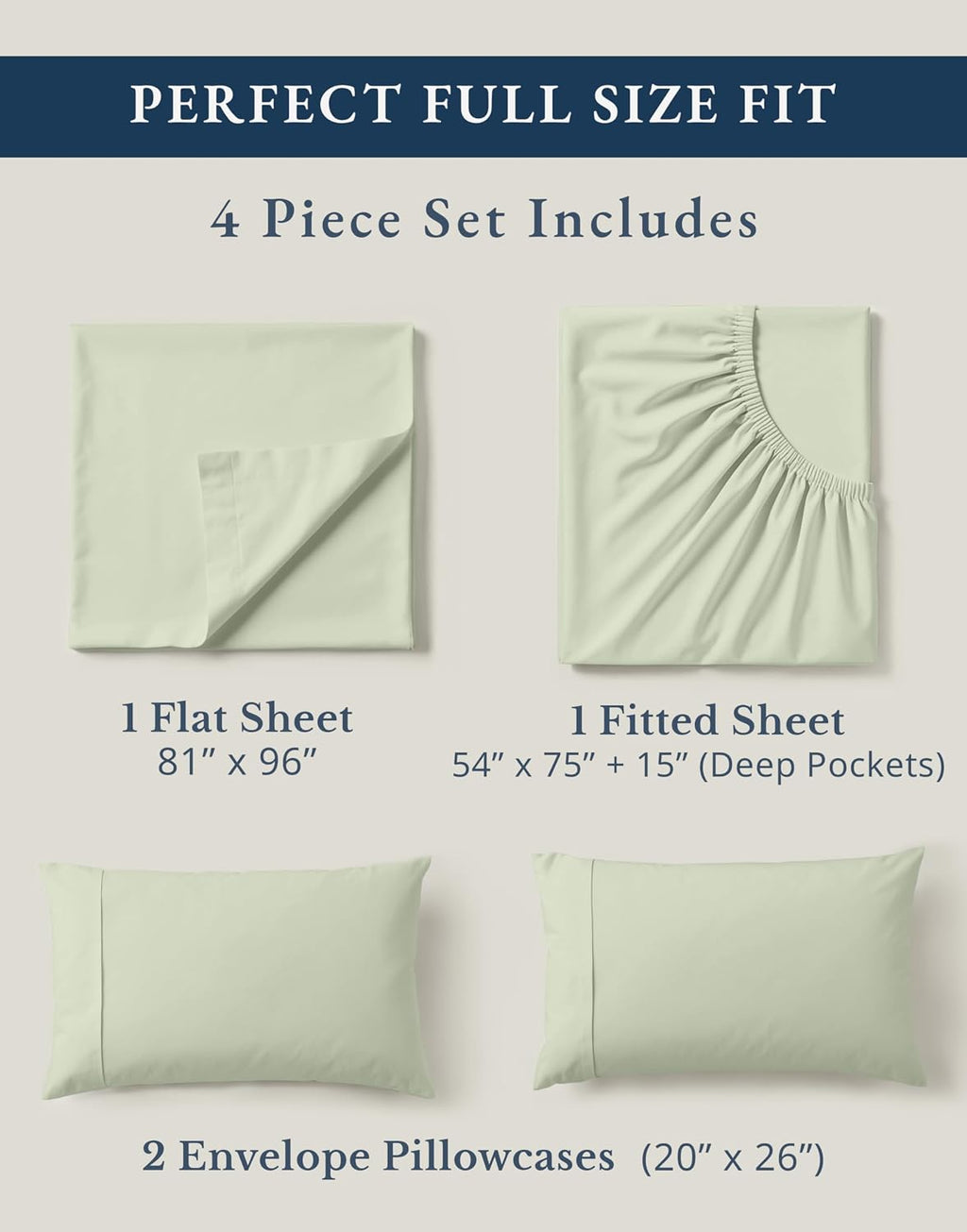 LaneLinen LANE LINEN 100% Organic Cotton reusable Full Size Sheet & Pillowcase Sets, Fully Elasticized Soft & Comfy Percale Bedding, Na…