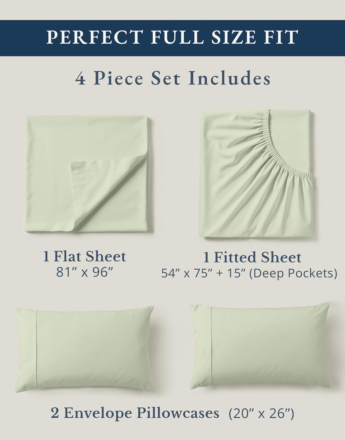 LaneLinen LANE LINEN 100% Organic Cotton reusable Full Size Sheet & Pillowcase Sets, Fully Elasticized Soft & Comfy Percale Bedding, Na…