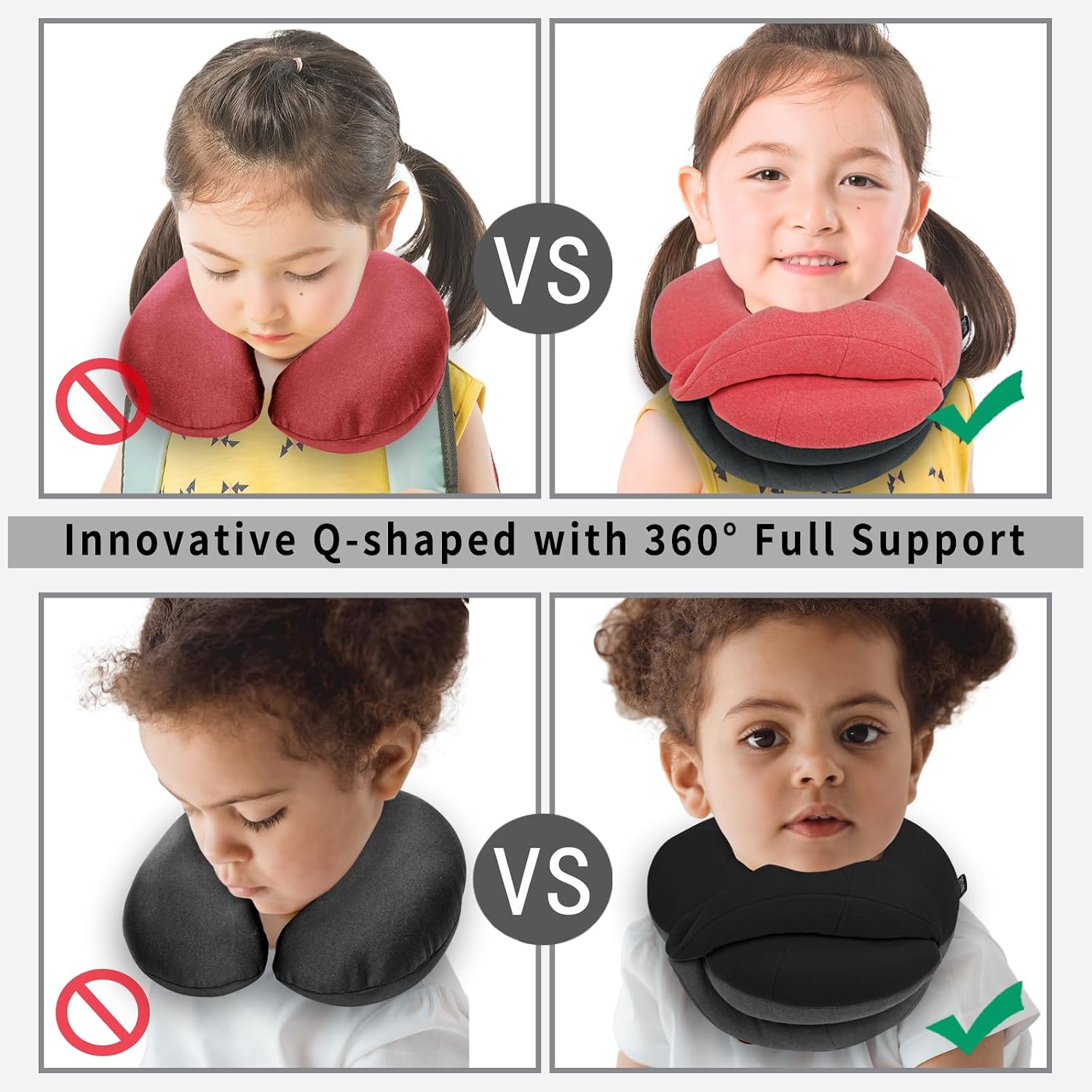 BUYUE Kids Travel Pillows for Airplane, Memory Foam 360° Head Support Sleeping Essentials for Girls Long Flight, Skin-Friendly Soft Neck…