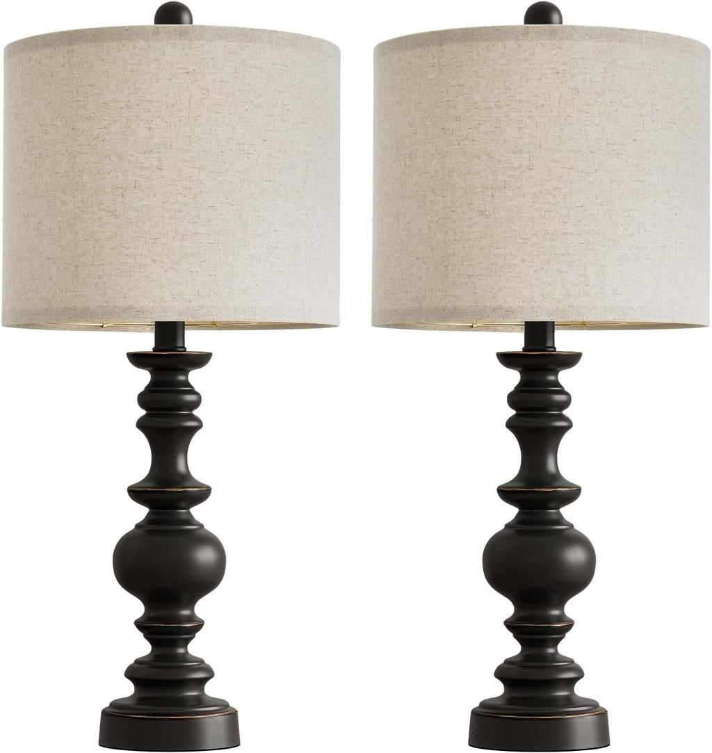 BOBOMOMO 24" Traditional Farmhouse Table Lamp Set of 2, Vintage Resin Lamps for Living Room Bedroom, Rustic Nightstand Lamp with Linen…