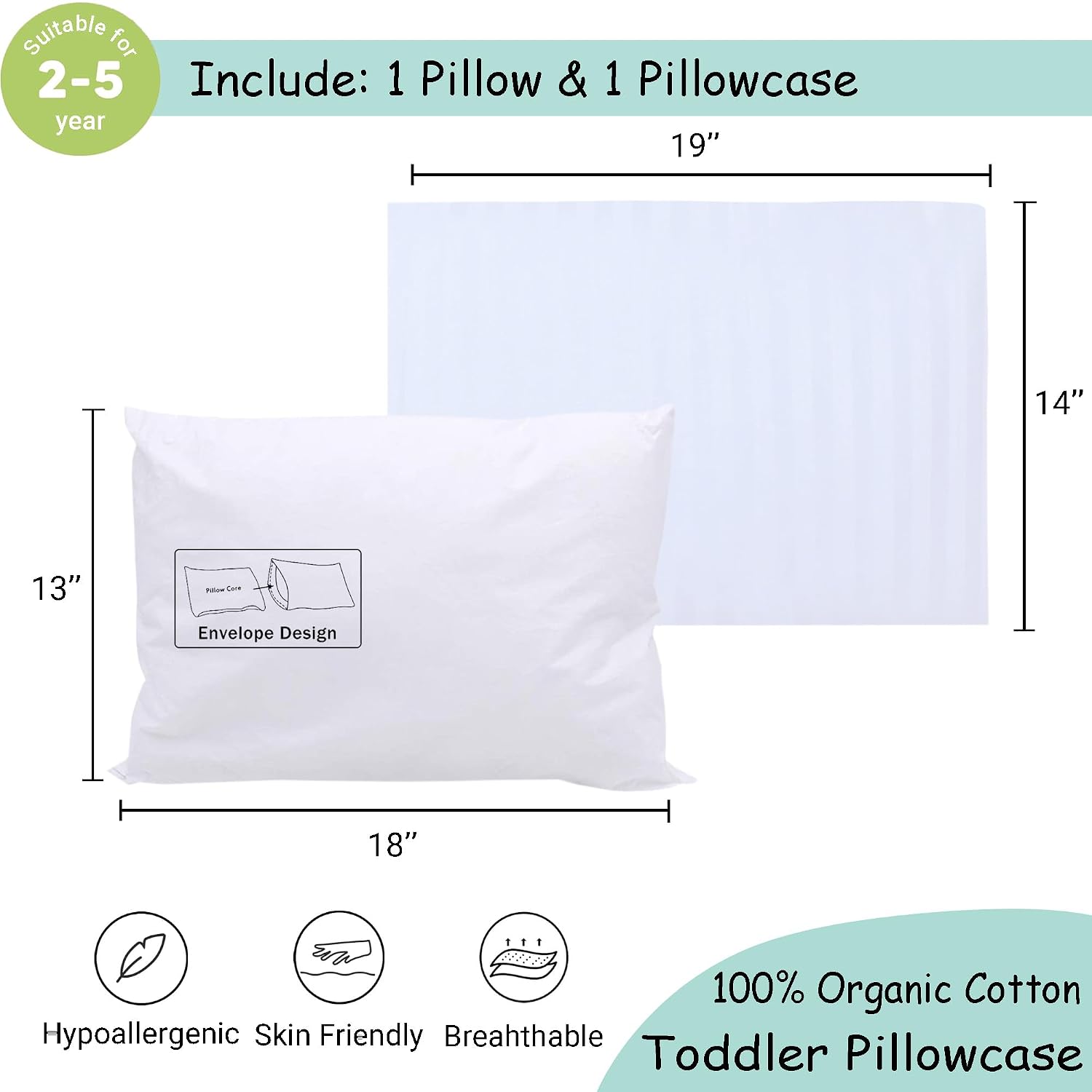 ZPECC-ABrandThatHasBeenFocusedOnBeddingFor20Years ZPECC Toddler Pillow with Pillowcase - 13x18 Organic Cotton Hypoallergenic Kids Pillow, B…