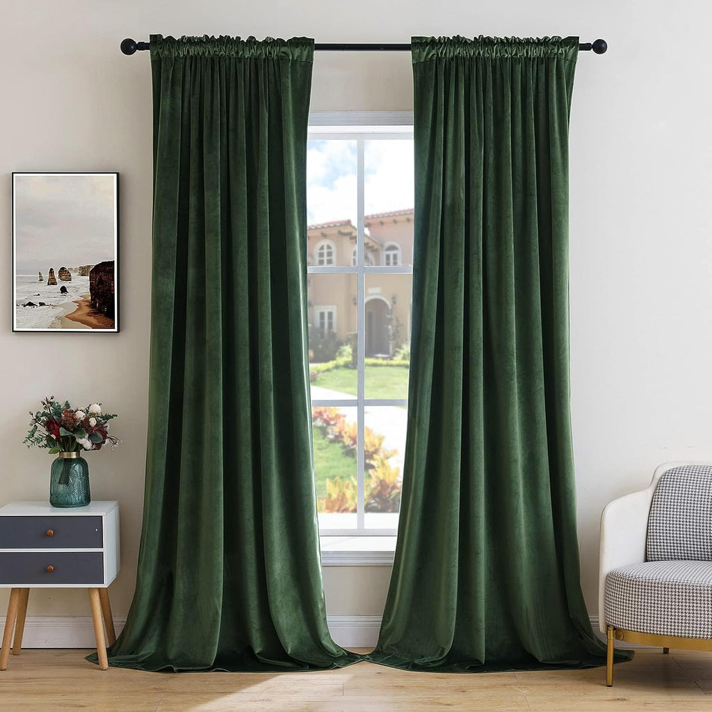 MIULEE Olive Green Velvet Curtains Thermal Insulated Blackout Curtain Drapes for Bedroom Living Room Darkening 63 Inches Long Curtains…