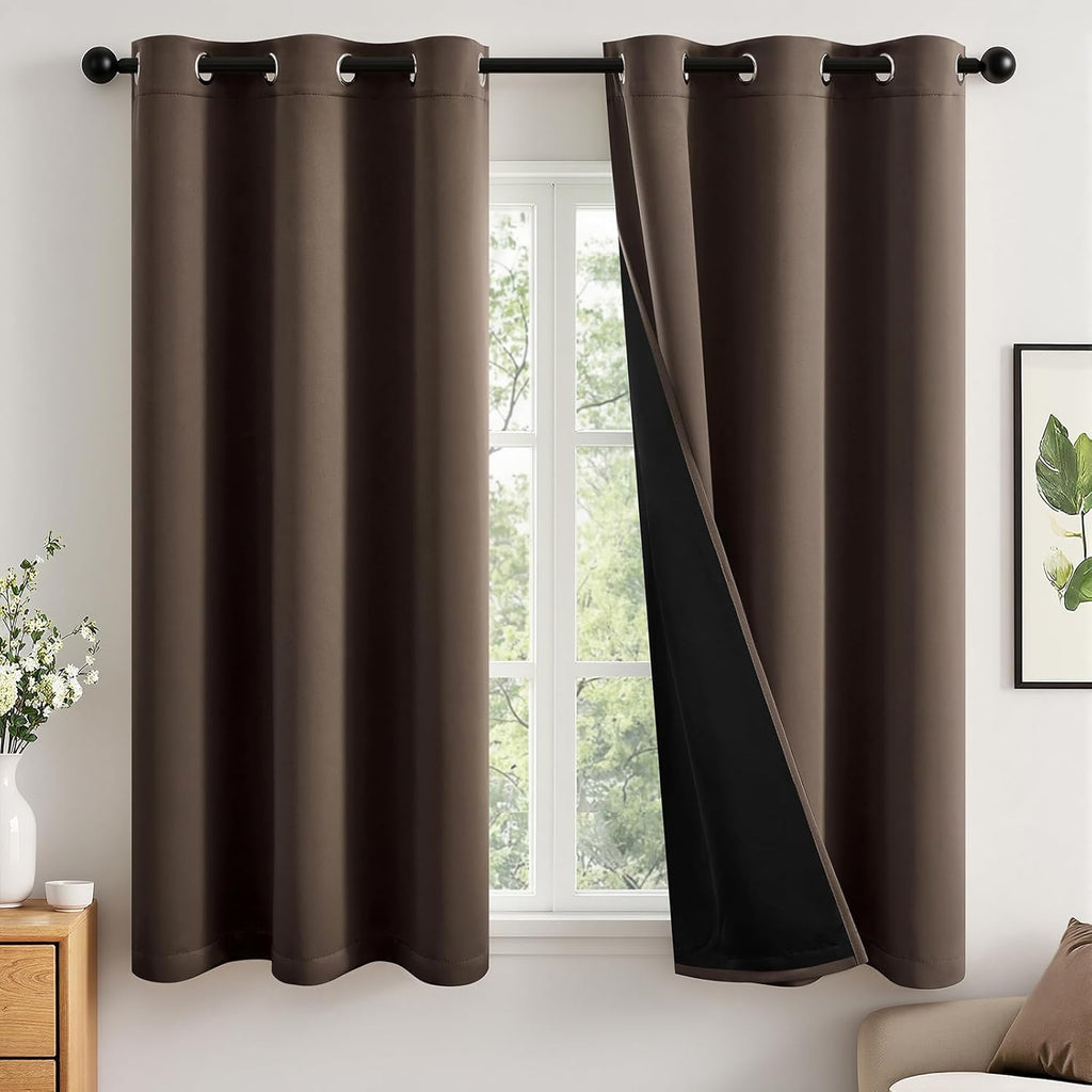 Miulee 100% Blackout Curtains for Bedroom 63 Inch Long, 2 Thick Layers Thermal Insulated Black Out Window Curtains with Black Liner, Noise…
