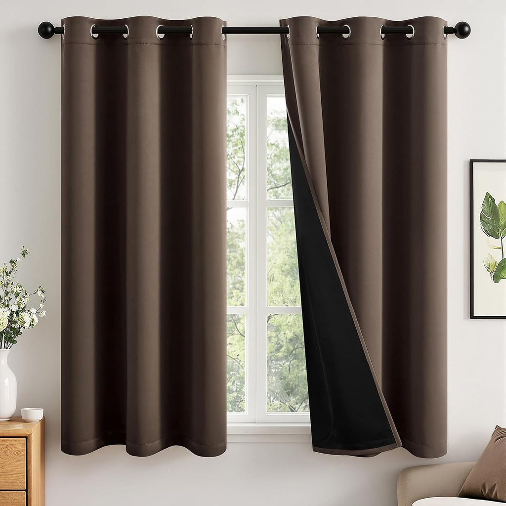 Miulee 100% Blackout Curtains for Bedroom 54 Inch Length, 2 Thick Layers Thermal Insulated Short Window Curtains with Black Liner, Noise Re…