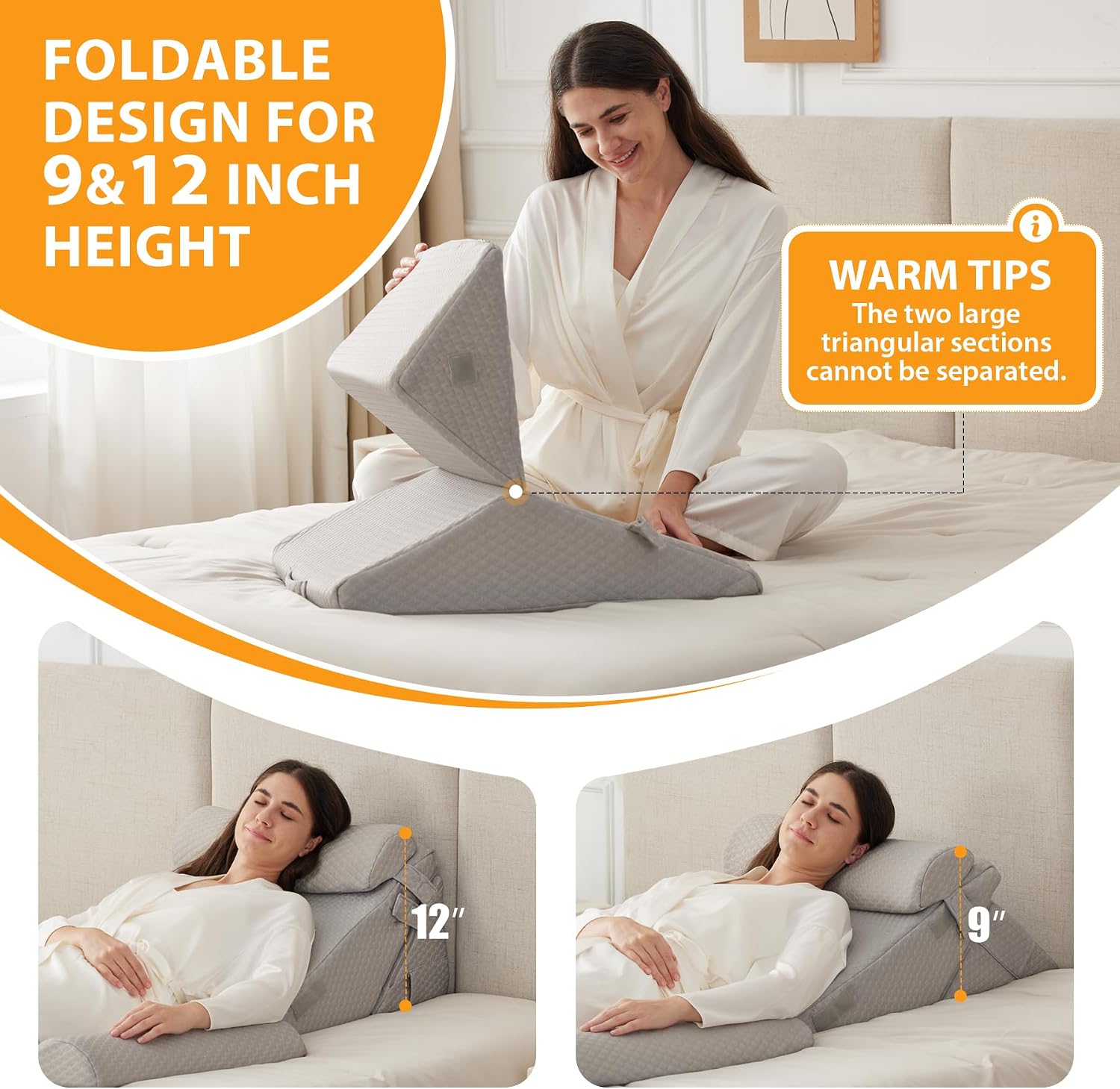 Ruqmuis 4PCS Wedge Pillow Set for After Surgery, Adjustable 9&12 Inch Bed Wedge Pillow for Sleeping, Incline Pillow Wedge for Headboard, Po…