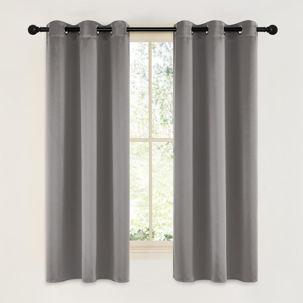 NICETOWN Room Darkening Cafe Satin Curtains for Small Windows, 42" Wide by 63" Long, 2 Panels, Chrome Gray, Grommet Privacy Blackout…