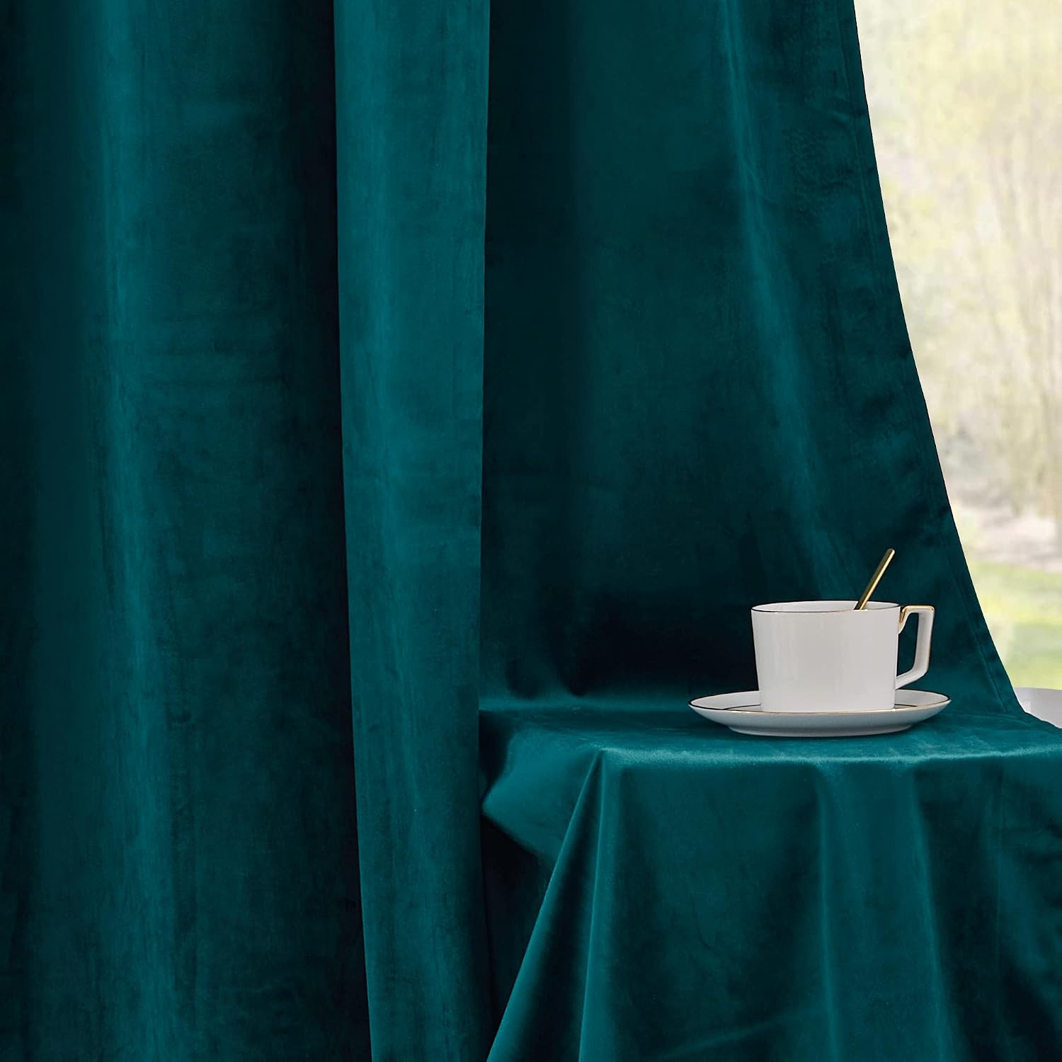 Rybhome RYB HOME Peacock Blue Velvet Curtains & Drapes, 72 inches Noise Reducing Thermal Insulated Short Curtains for Office, W 52 x L 72,…