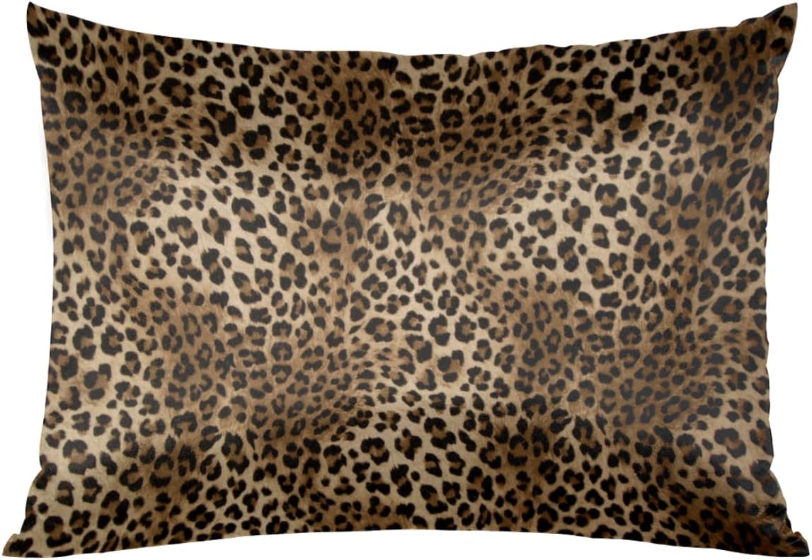 Fashion Leopard Cheetah Satin Silk Pillowcase for Hair and Skin Pillow Cases Standard Size Soft Silk Pillow Case with Envelope Closure…