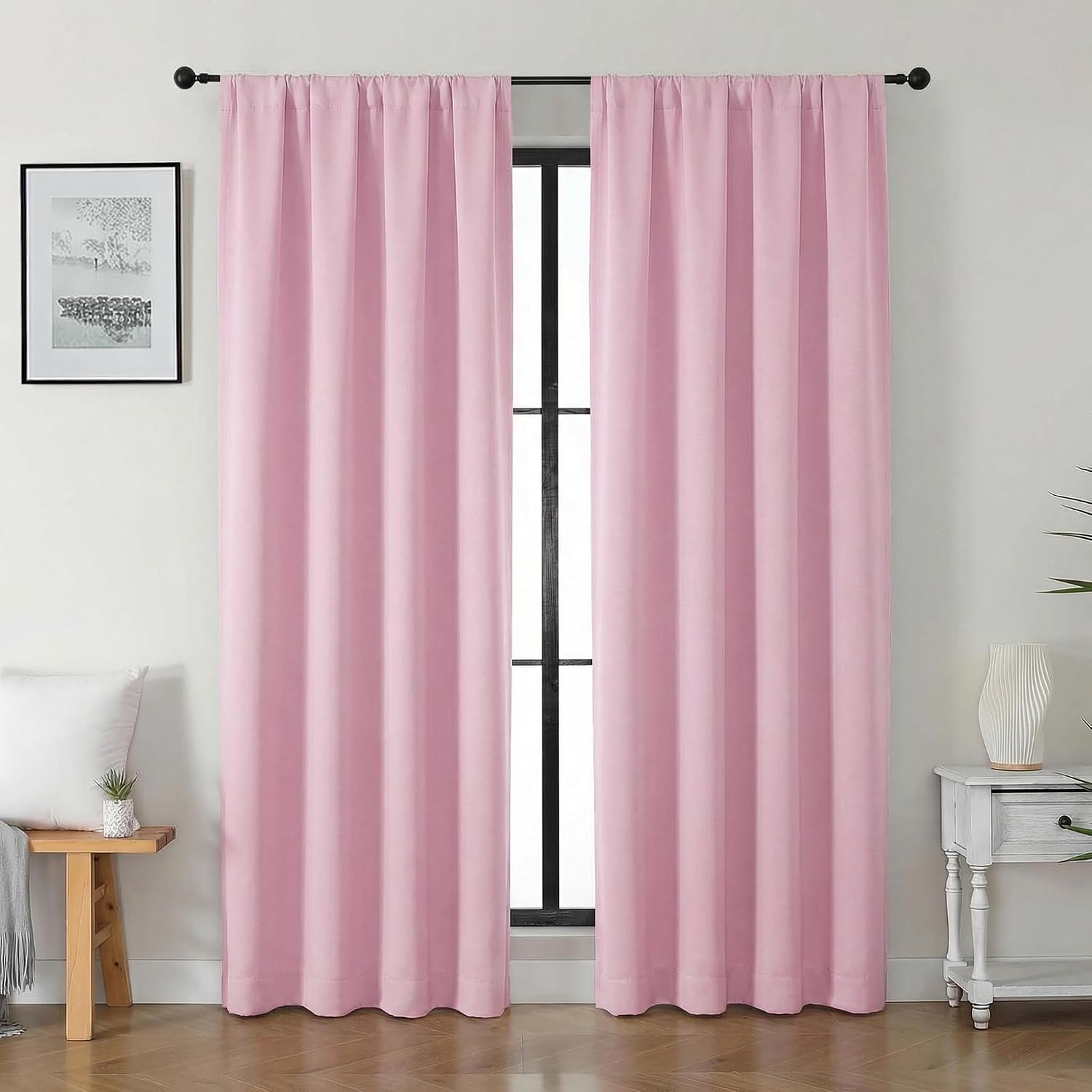 Gwine Pink Blackout Curtains for Bedroom 54 Inches Long - Thermal Insulated Noise Reducing Window Curtain Panels, Solid Room Darkening…