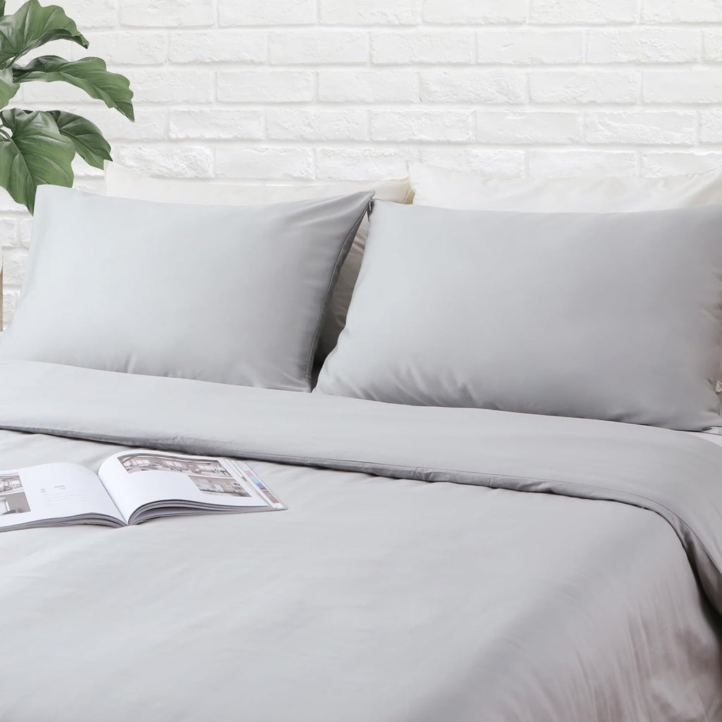 ZaizaiHome Queen Size Pillow Protector Set of 2, 100% Egyptian Cotton Pillow Cases with Zipper 400 Thread Count Sateen Weave Cotton Grey Pi…