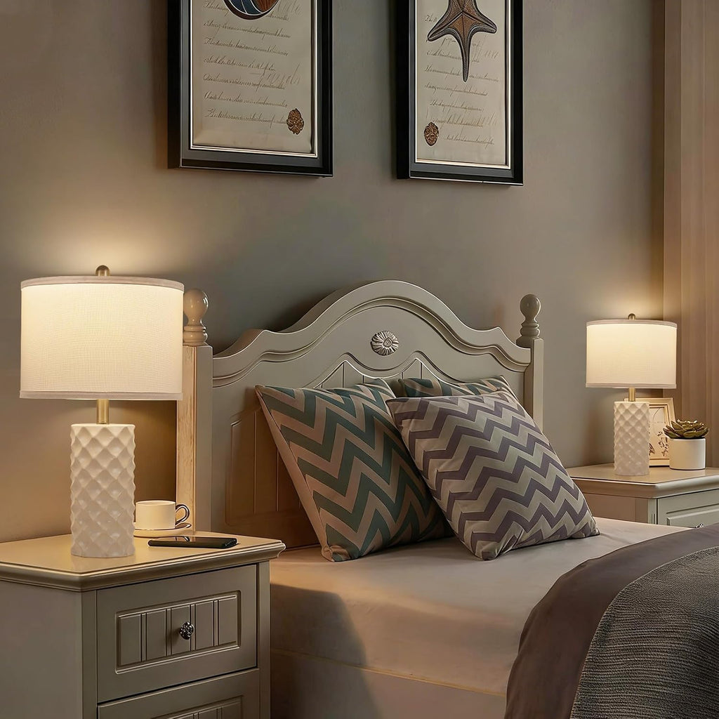 BLHDZJR Gentle Beige & Star Diamond Ceramic Table Lamps (Set of 2) - 23" Luxe Modern Bedside Lamps for Nightstand, bedrooms, Living R…