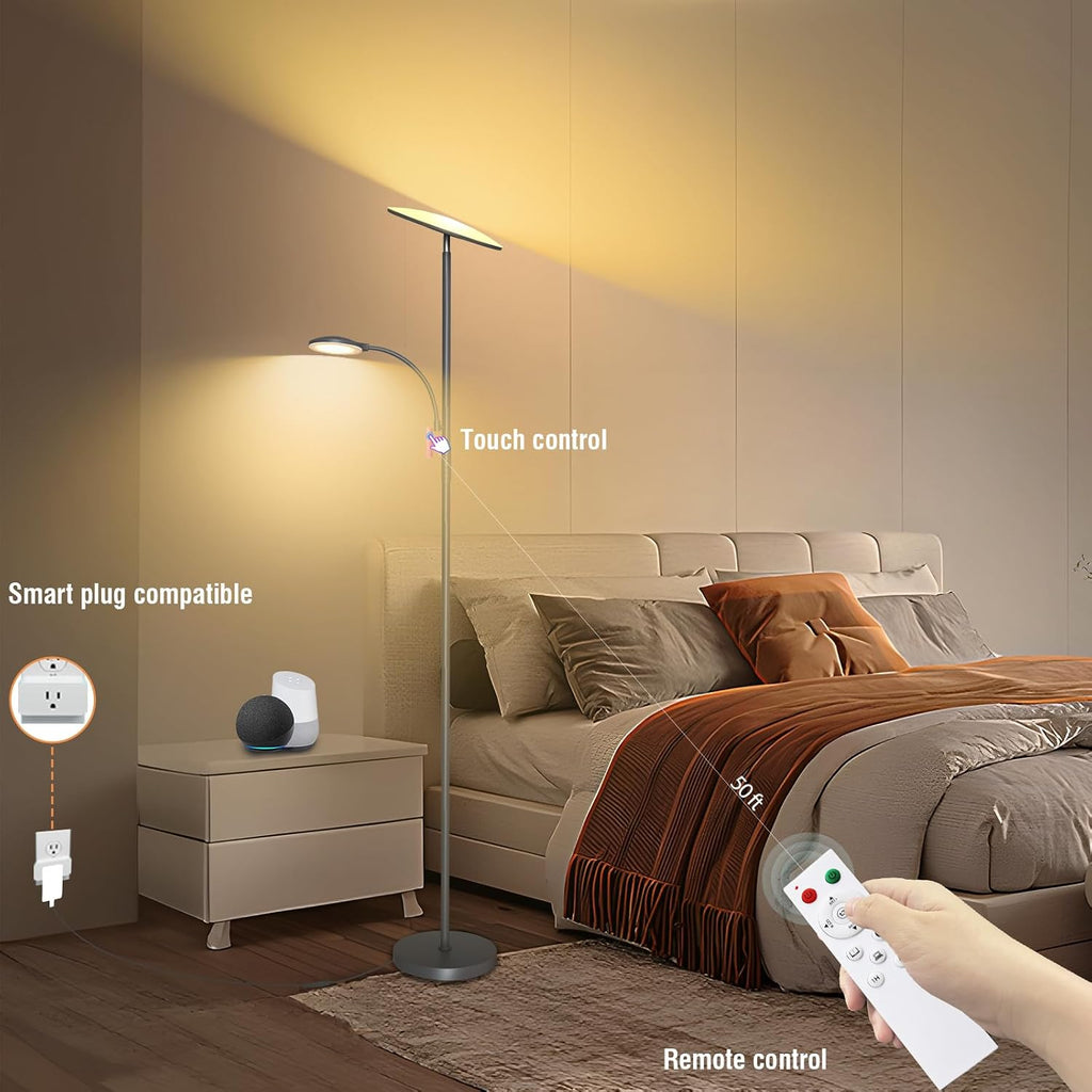 Marctronic Gray Floor Lamps for Living Room, 44W/4500LM Super Bright 2 in 1 LED Floor Lamp with Remote, Stepless Dimmable, 69" Tall Standin…