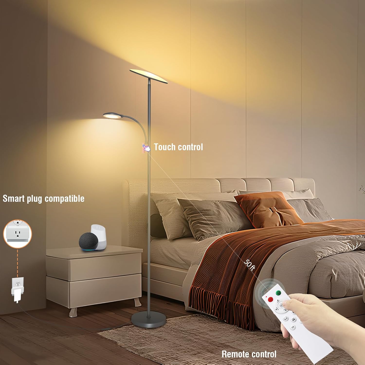 Marctronic Gray Floor Lamps for Living Room, 44W/4500LM Super Bright 2 in 1 LED Floor Lamp with Remote, Stepless Dimmable, 69" Tall Standin…