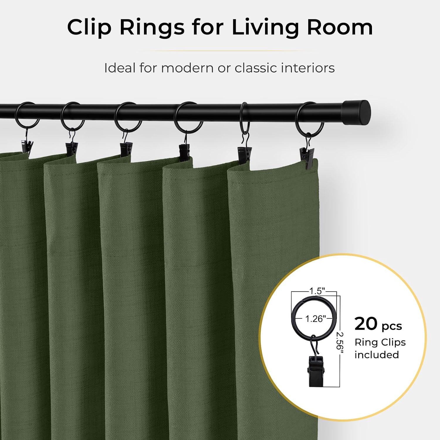 INOVADAY 100% Blackout Curtains for Bedroom, Black Out Curtains 96 Inch Long, Clip Rings Linen Blackout Drapes, Thermal Insulated Room…