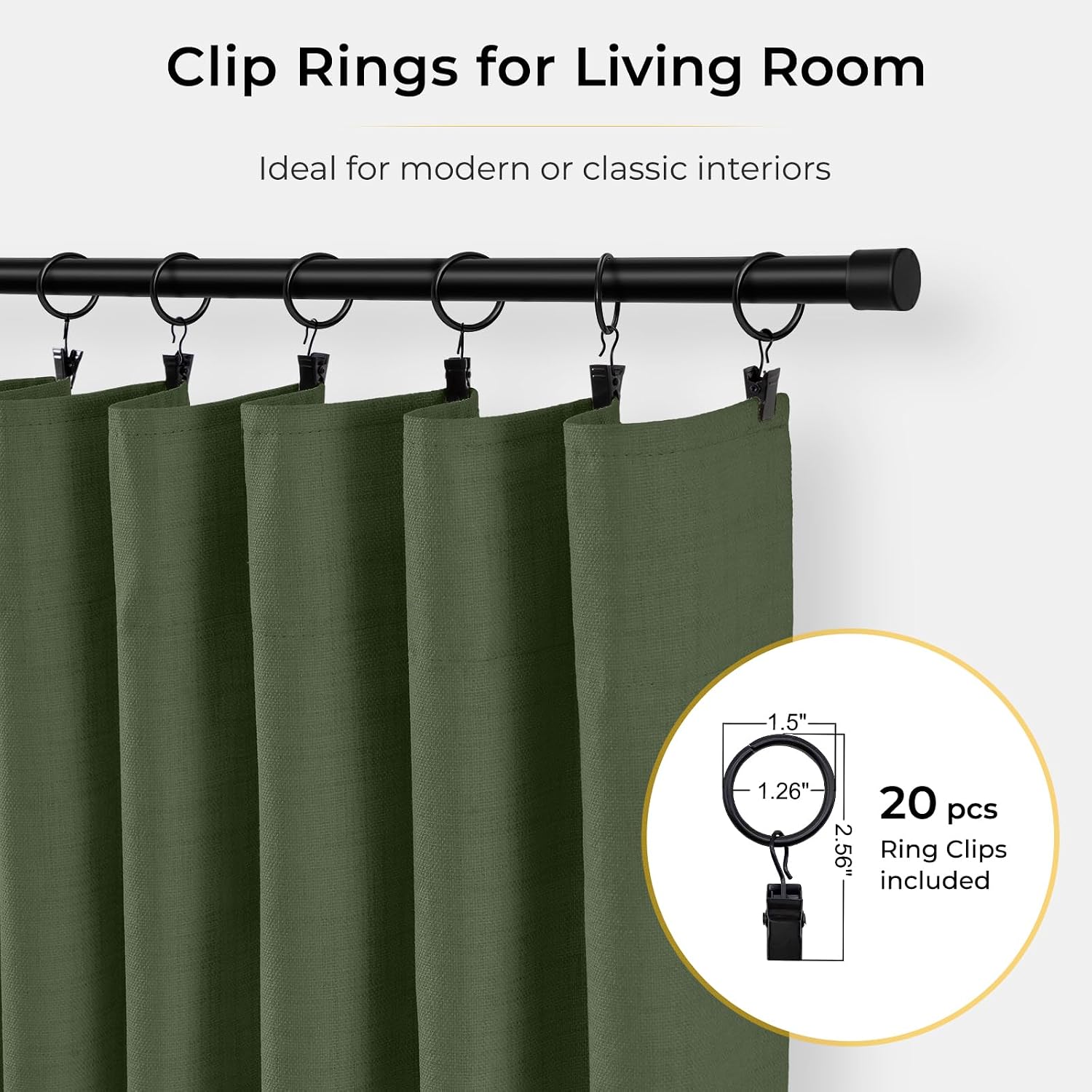 INOVADAY Olive Green Blackout Curtains for Bedroom, Black Out Curtains 84 Inch Long, Clip Rings Linen Blackout Drapes, Thermal Insulated…