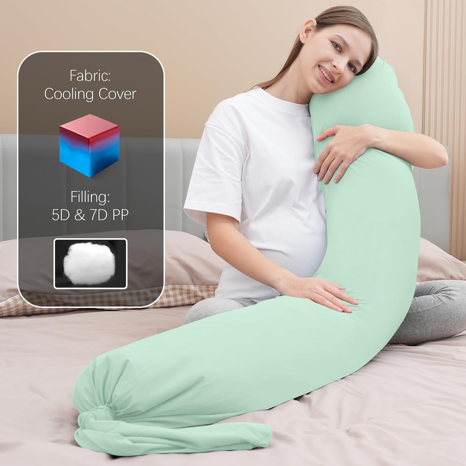 Moonpark MOON PARK Pregnancy Pillow - Incredibly Smooth and Soft Cooling Cover I Shaped Full Body Maternity Pillow with Removable Cover - S…