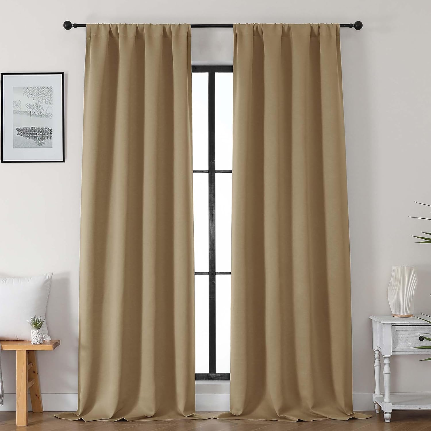 Gwine Taupe Blackout Curtains for Bedroom 96 Inch Length, Room Darkening Energy Saving Black Out Curtains for Living Room, Window…