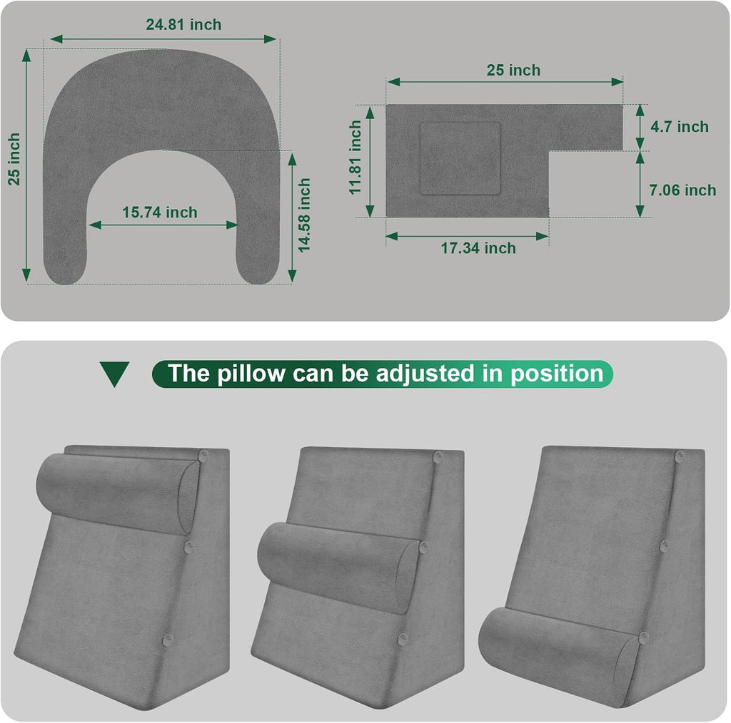 laapee Reading Pillow Set for Adults 3-Piece - Ergonomic Back/Neck Support with Arms & Pockets - 26D High-Density Foam for Bed/Couch Readin…