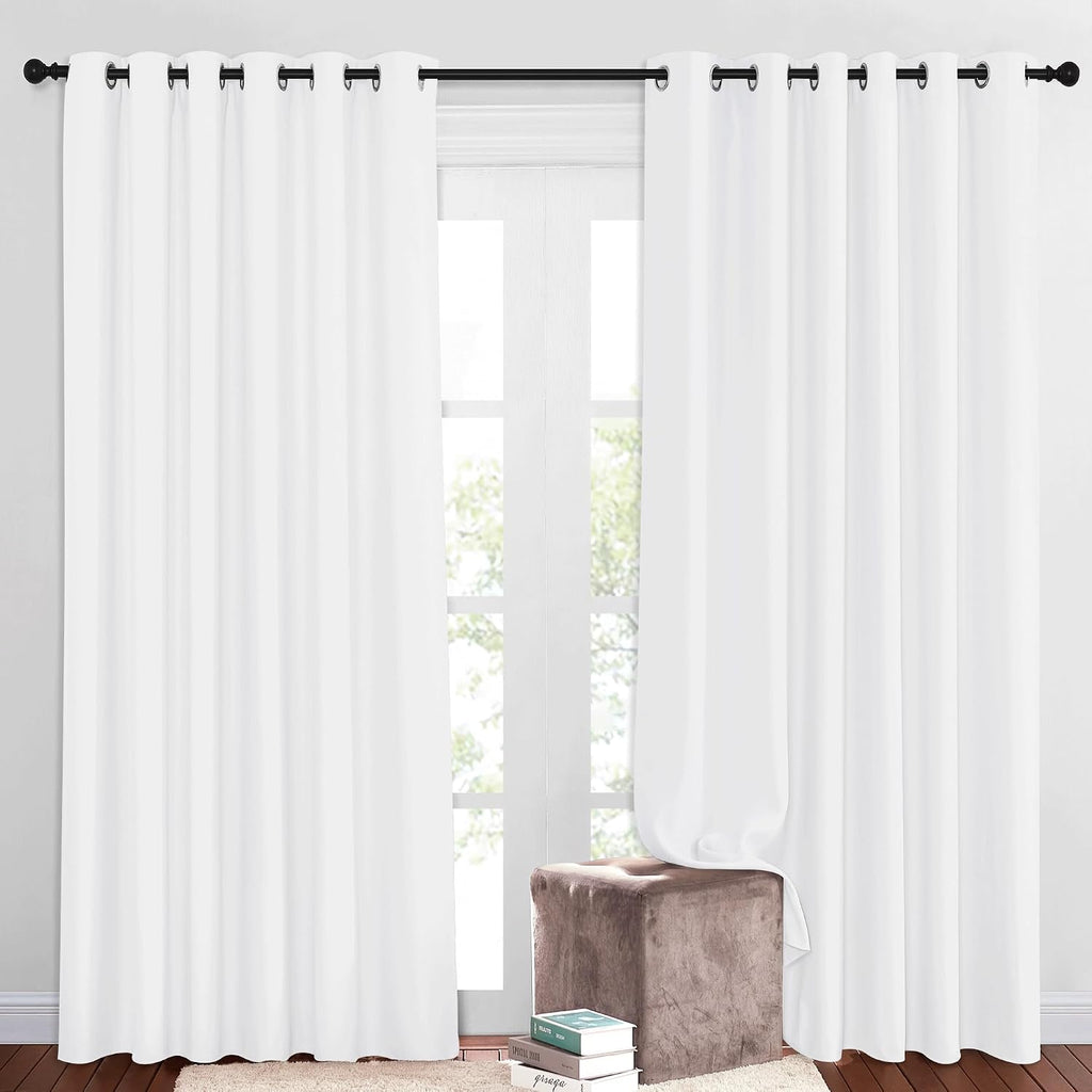 NICETOWN 50% Blackout Pure White Sliding Glass Curtains 2 Panels Set - Window Treatment Thermal Insulated Grommet Light Blocking Sound…