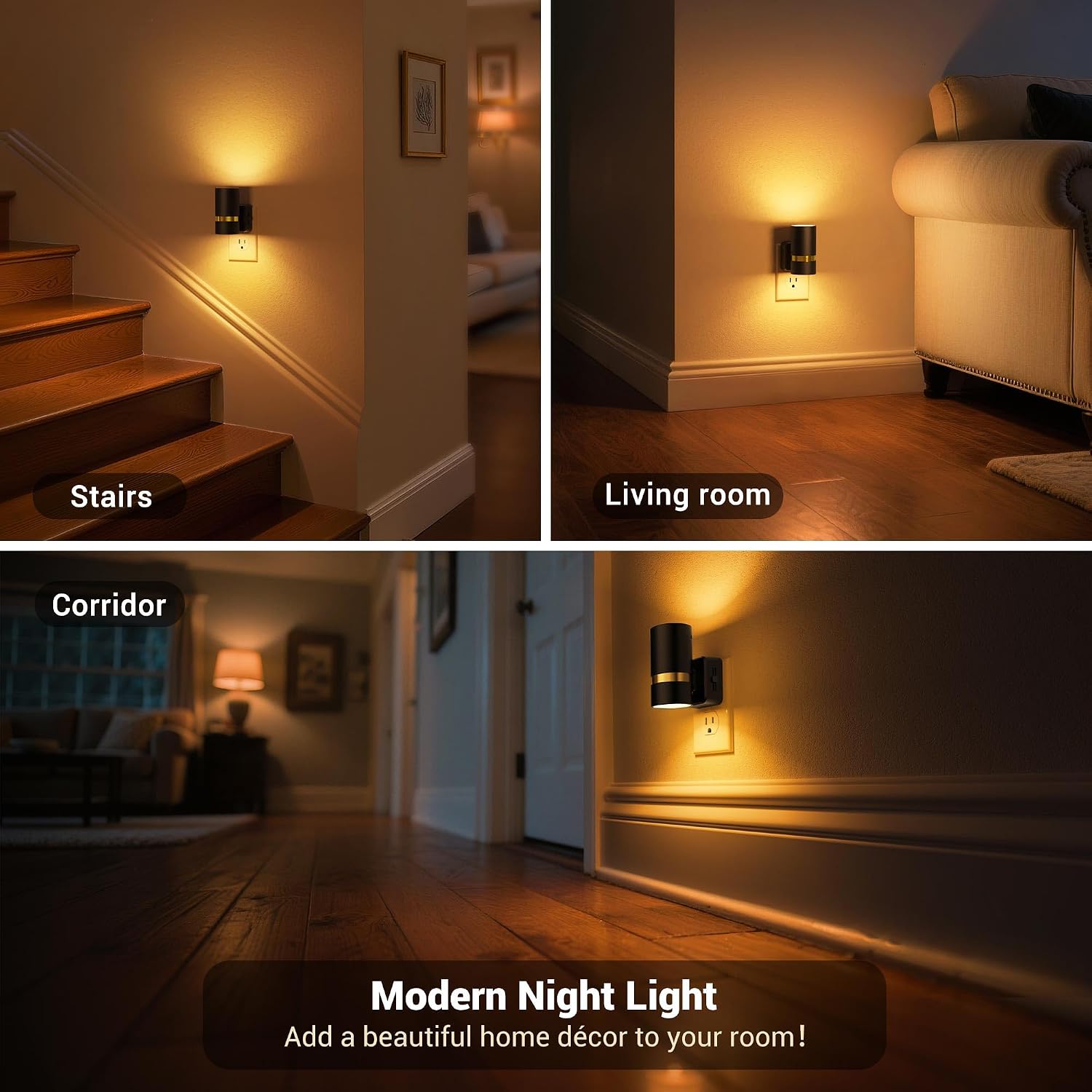 JandCase Night Lights Plug into Wall, Automatic Night Light with Dusk to Dawn, 2 Pack 0-100LM Dimmable Plug in LED Nightlight Amber for…