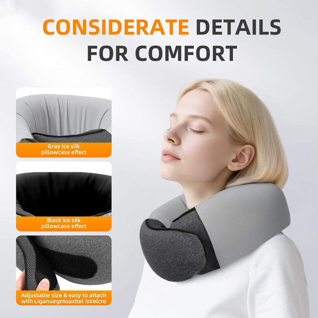 Travel Neck Pillows for Airplanes, Premium 100% Memory Foam Neck Pillow with Alternative Skin-Friendly Silk Cover - Upgrade Liner Enables…