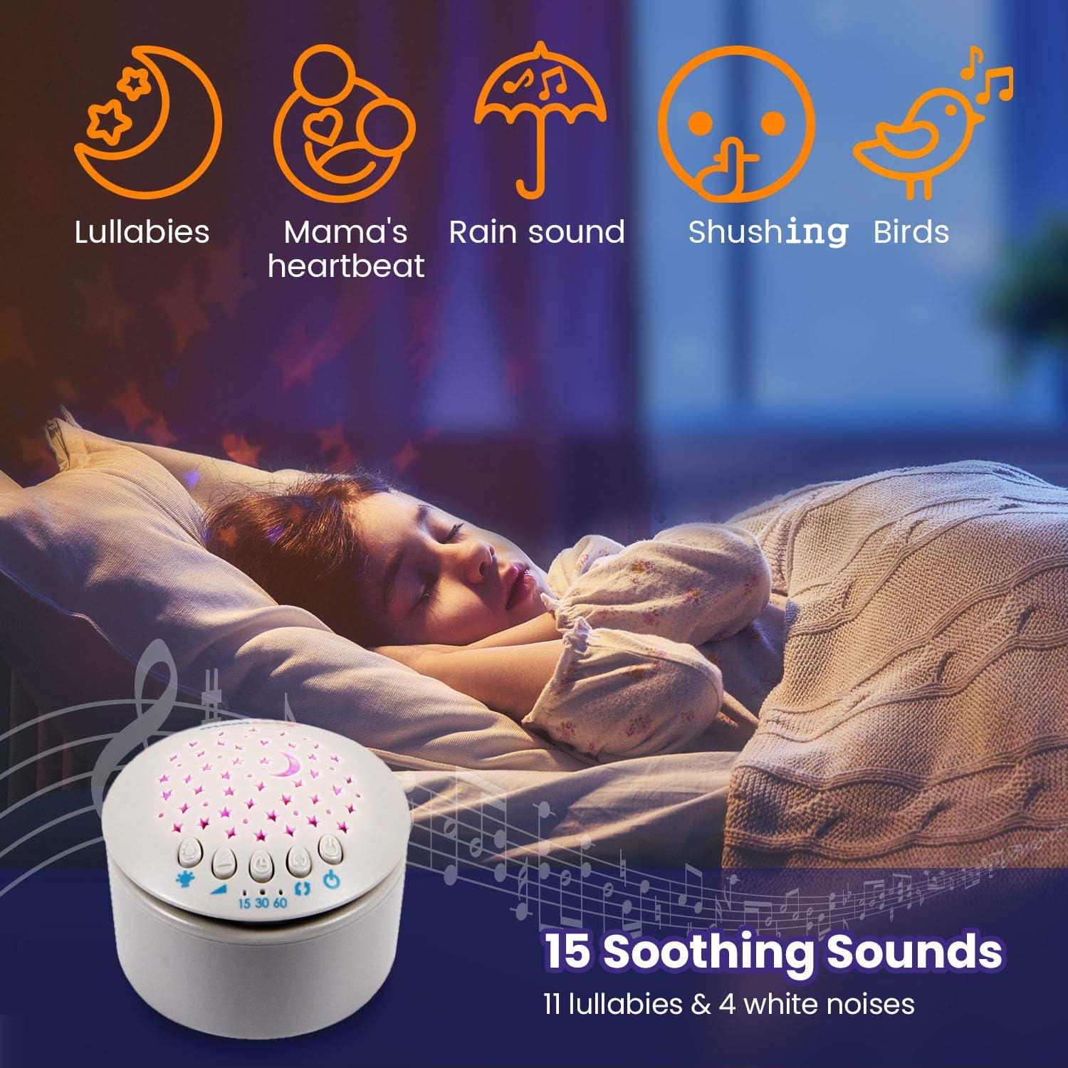 Berest Baby Elephant Soother Toy with Starry Night Light Projector, Shushing Heartbeat Plush Stuffed Animal with Lullaby Music & White Nois…