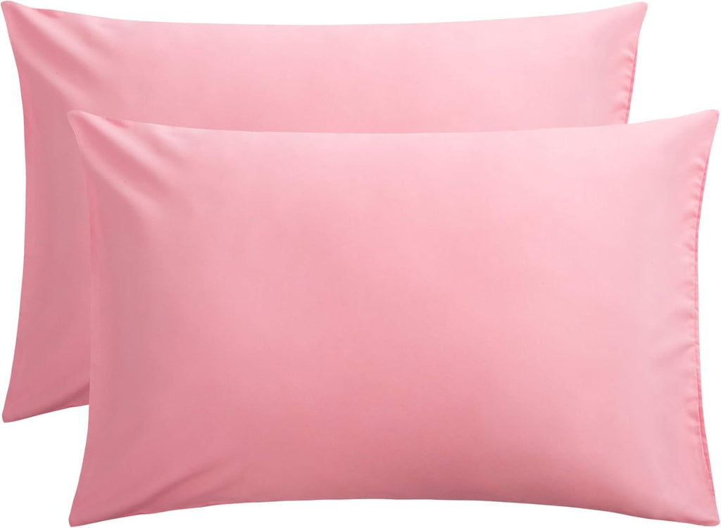 FLXXIE Pillow Cases Queen, Soft Microfiber Pillow Covers with Envelope Closure, Wrinkle Resistant Pillowcases, 2 Piece Set, 20x30, Pink